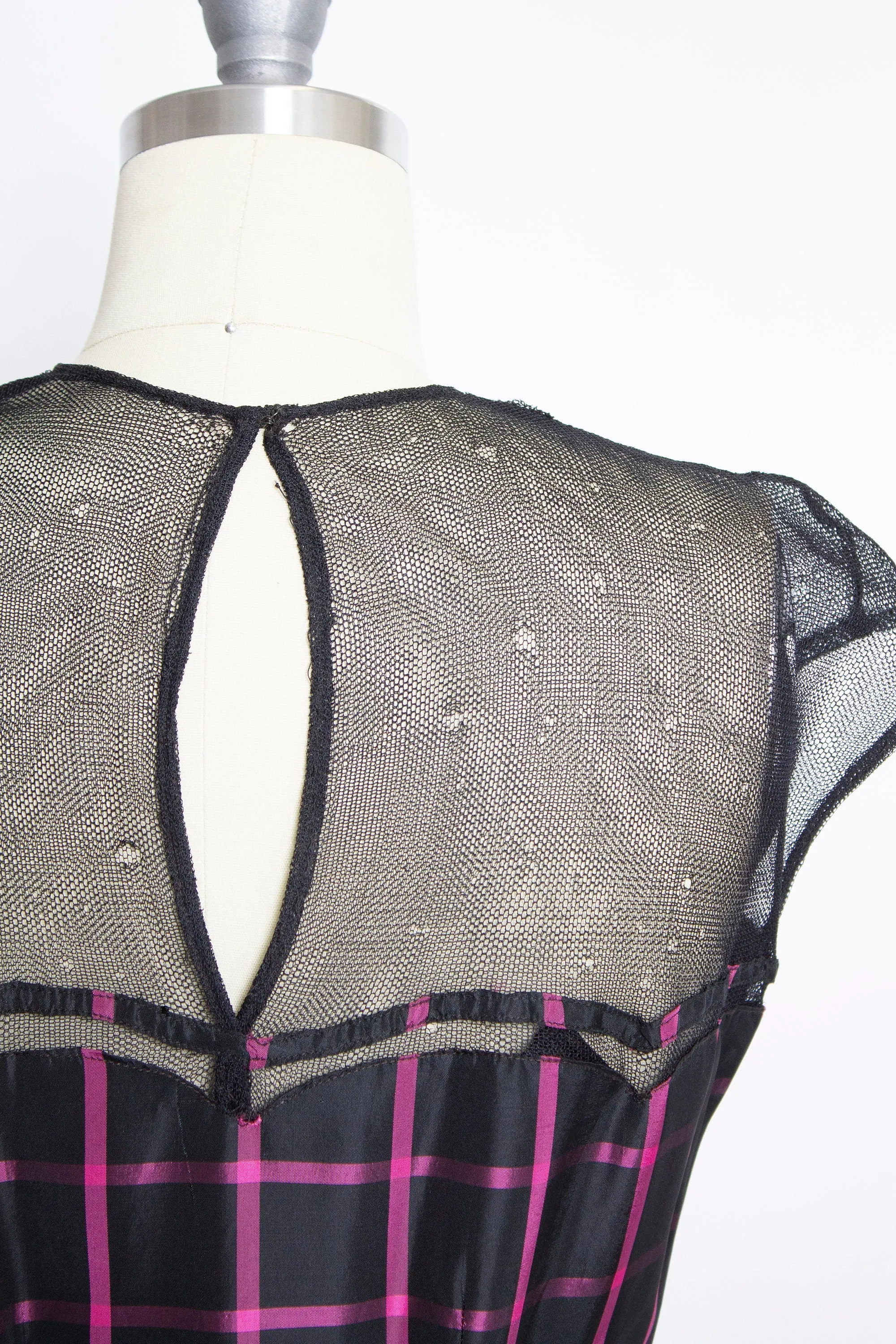 1940s Dress Black Pink Taffeta Illusion Gown 40s Small
