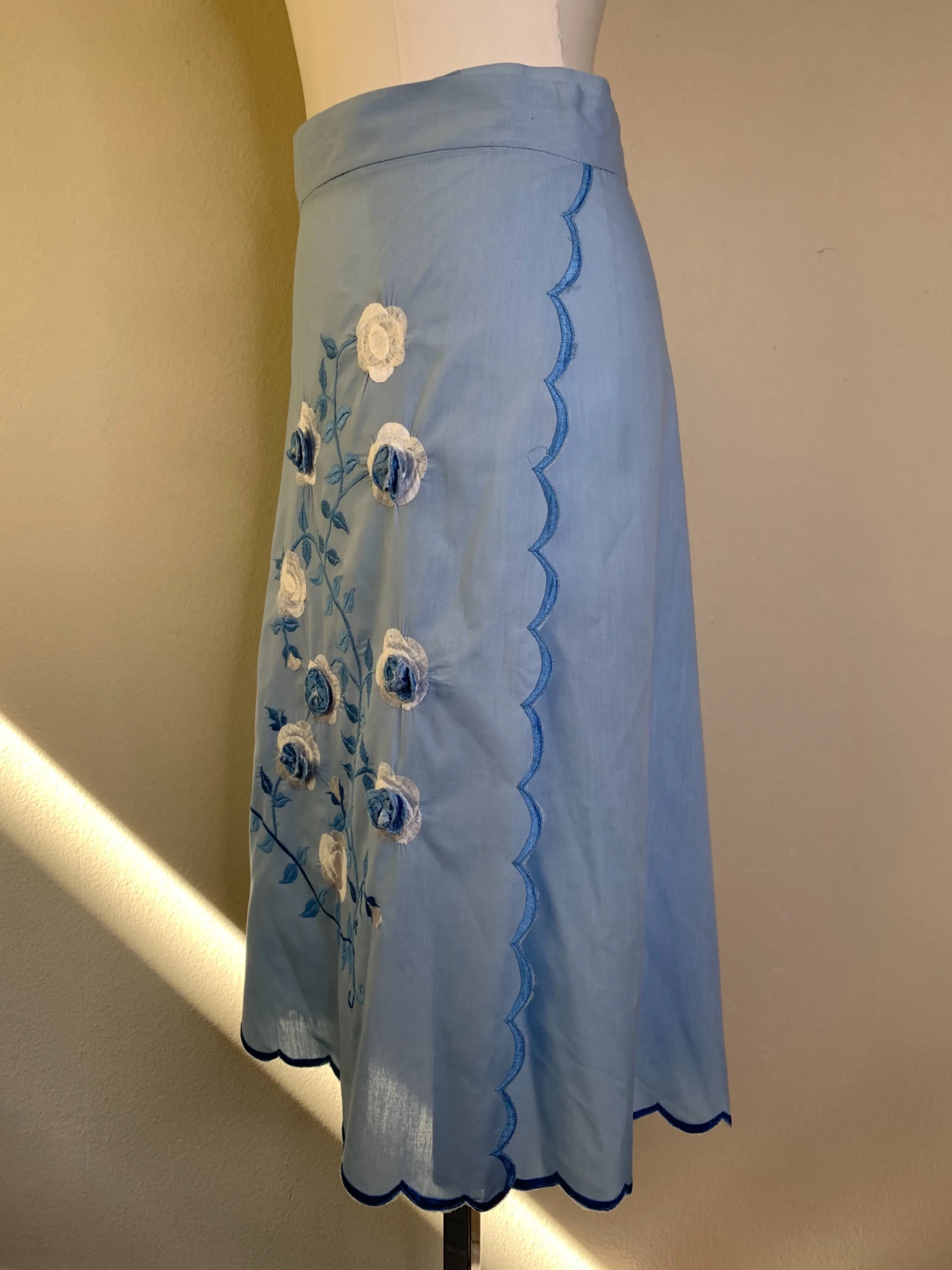 '60s Floral Embroidered Cotton Wrap Skirt and Top Set