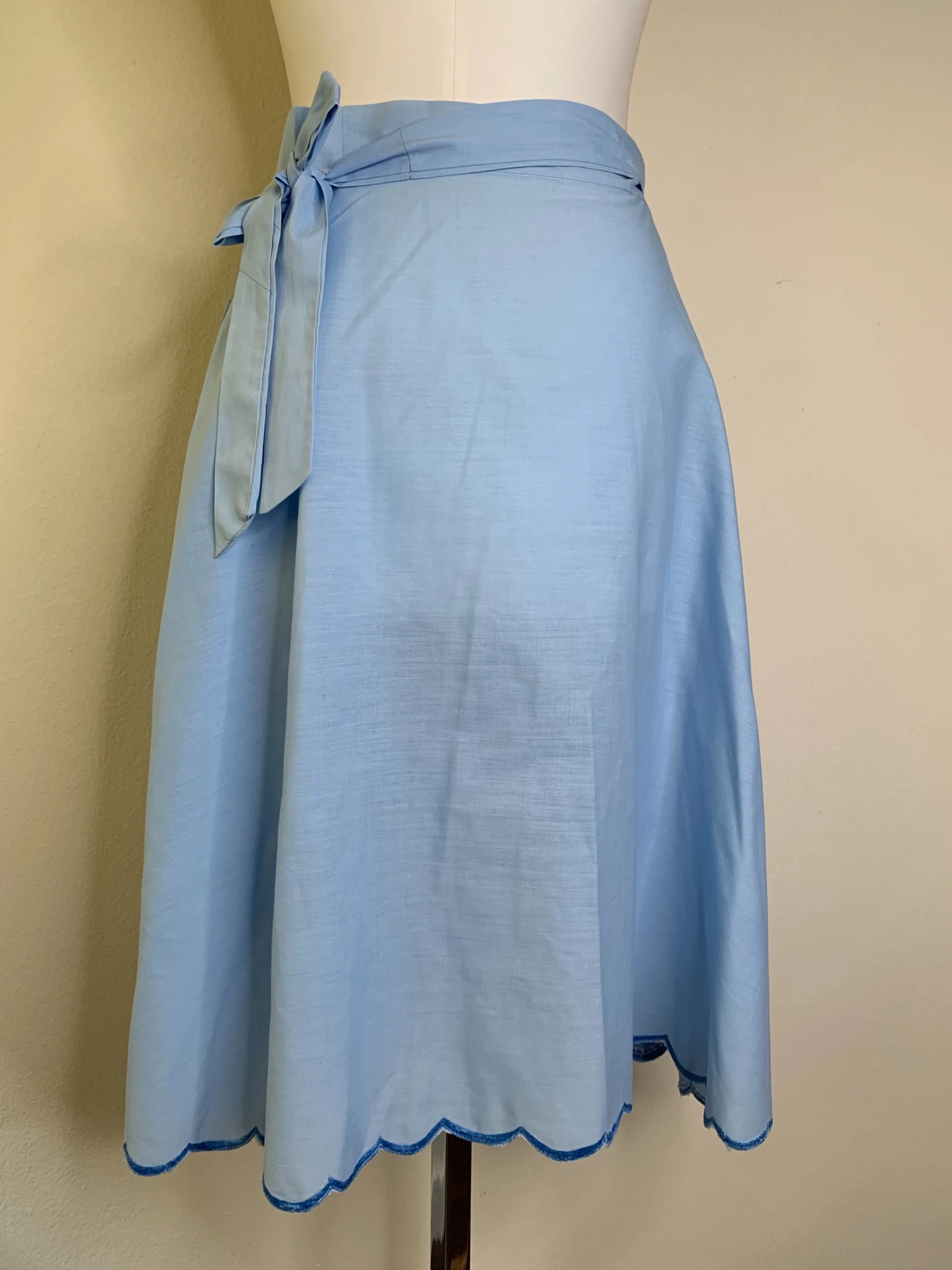 '60s Floral Embroidered Cotton Wrap Skirt and Top Set
