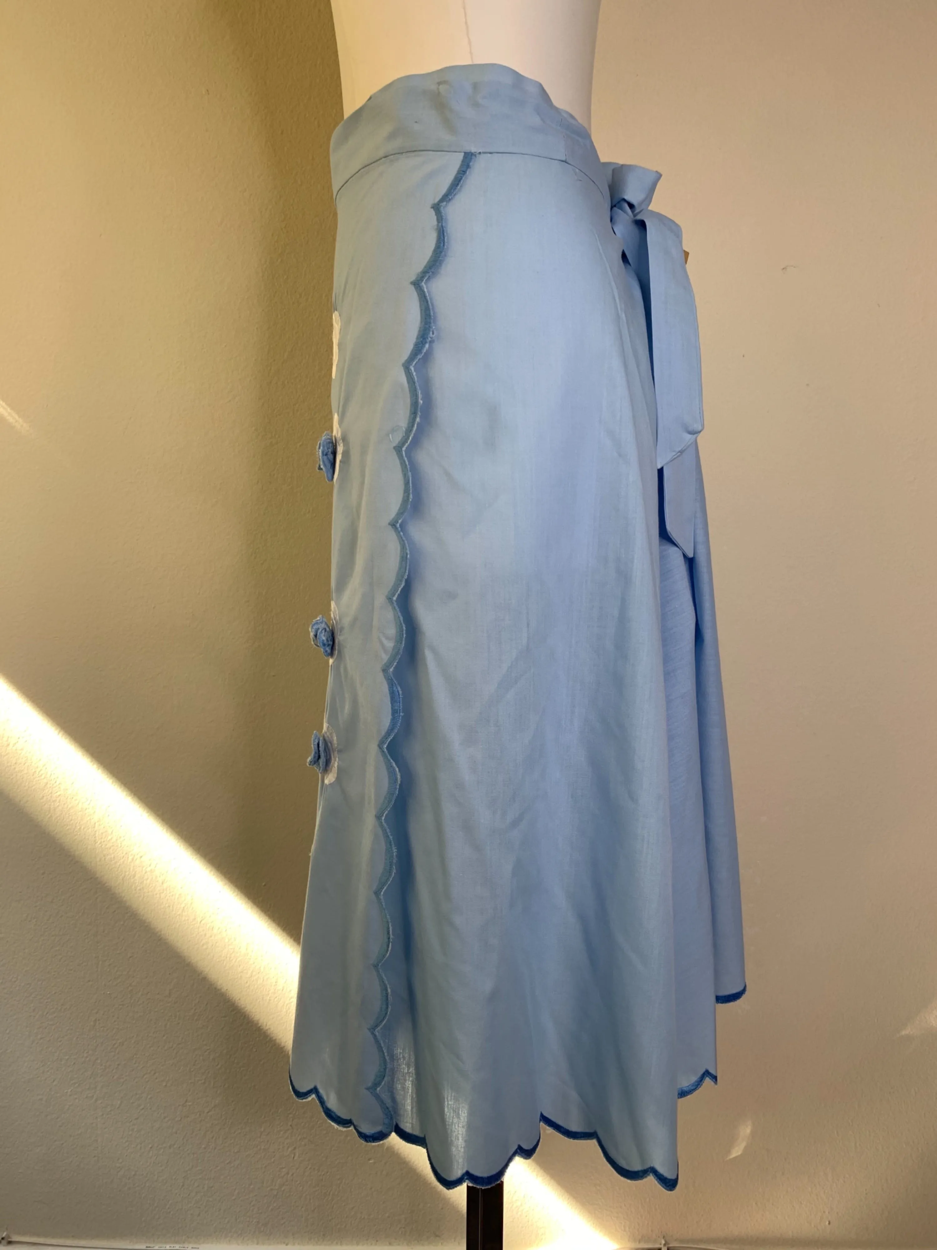 '60s Floral Embroidered Cotton Wrap Skirt and Top Set
