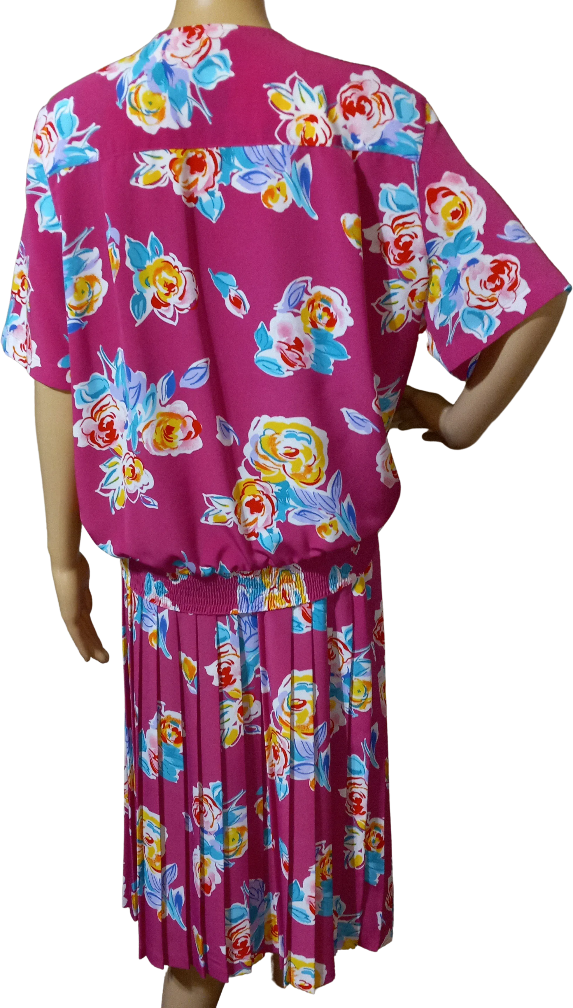 '80’s Polyester Pink Floral Pleated Skirt Set by Alfred Dunner