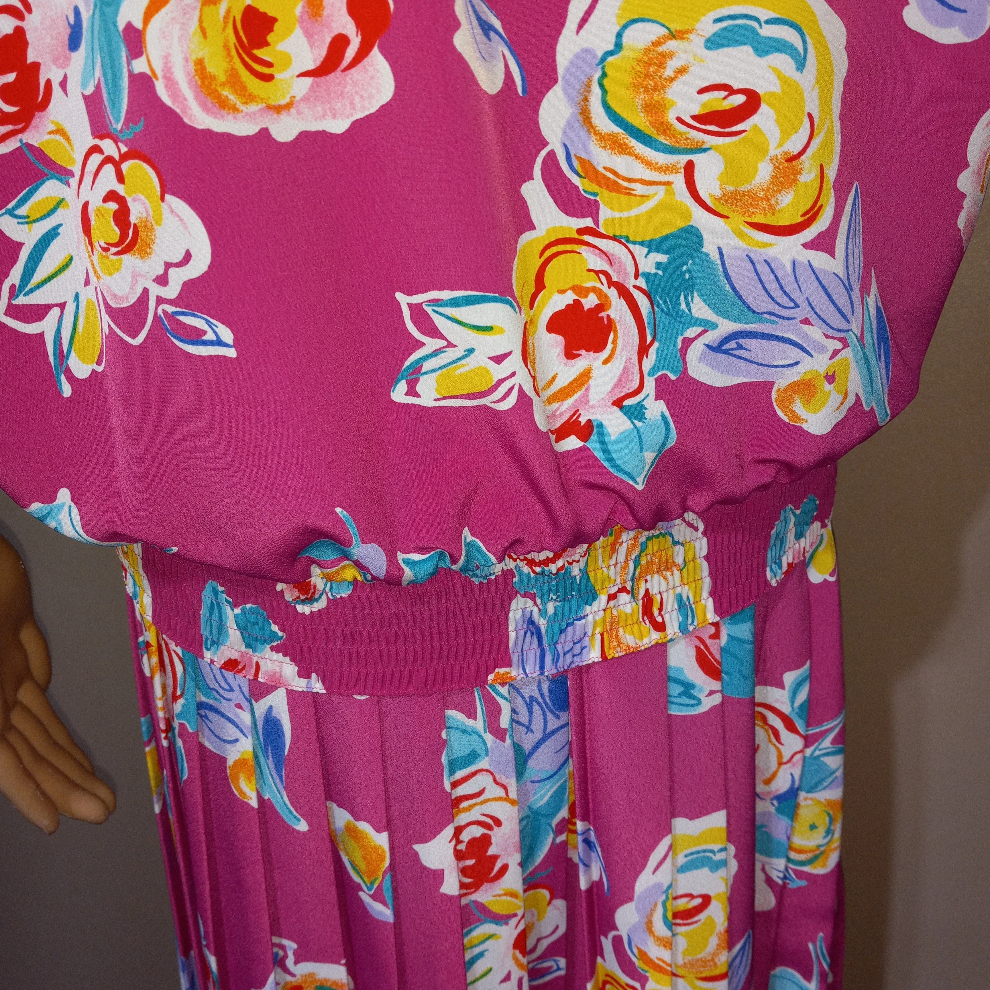 '80’s Polyester Pink Floral Pleated Skirt Set by Alfred Dunner