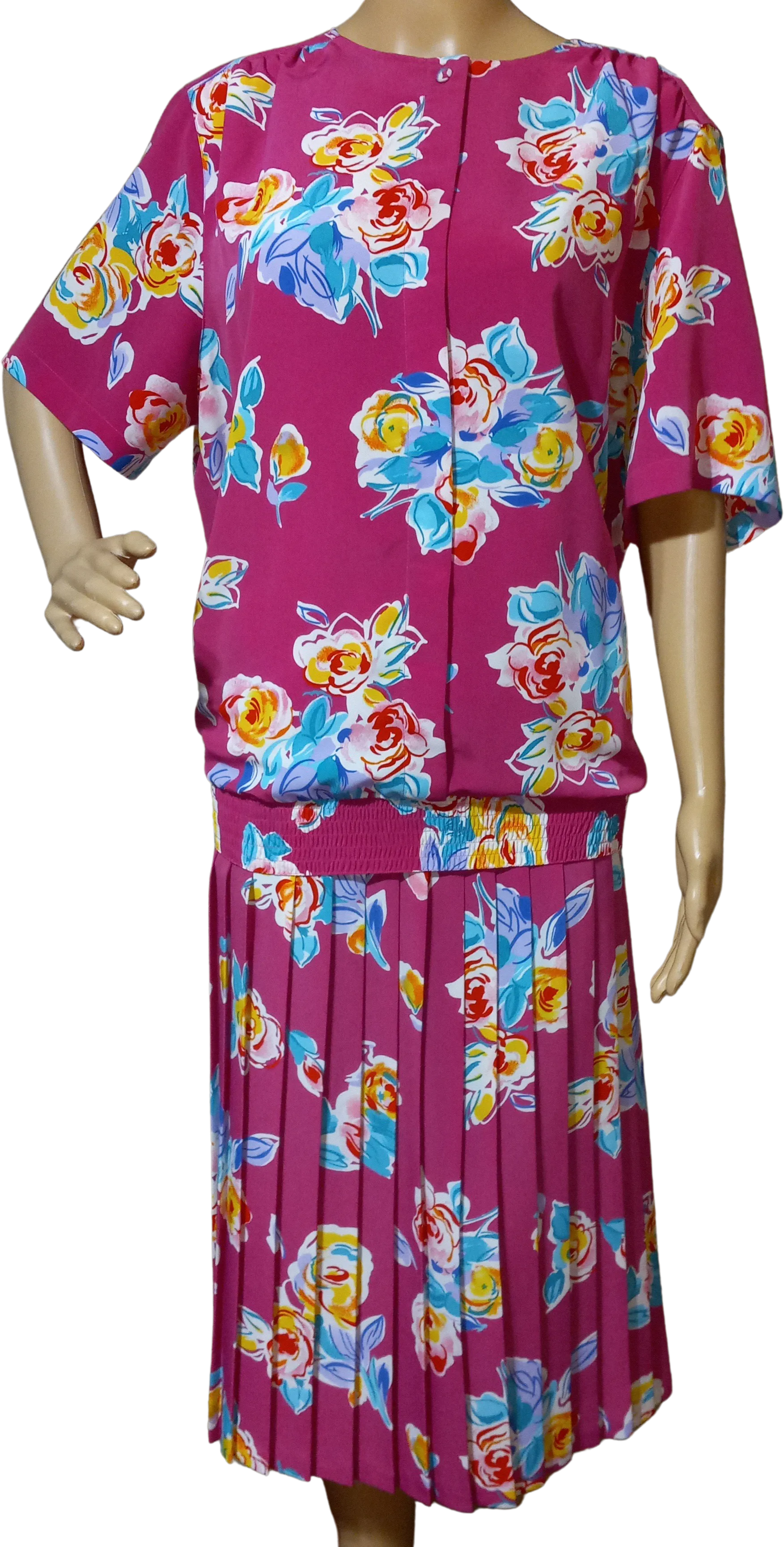 '80’s Polyester Pink Floral Pleated Skirt Set by Alfred Dunner