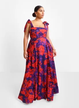 Adelina Floral Tie Strap Maxi Skater Dress