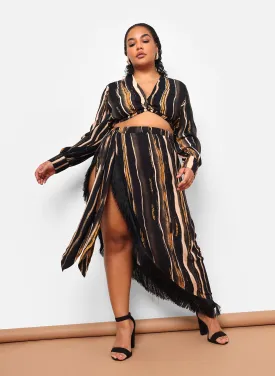 Alaia Stripe Print Fringe Maxi Wrap Skirt