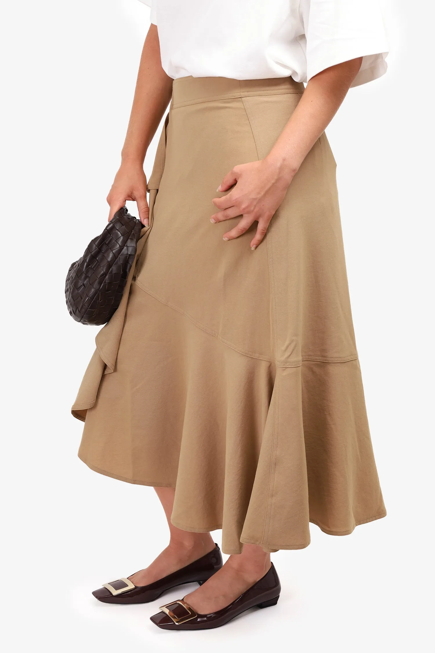 A.L.C. Khaki Ruffle Belted Midi Skirt Size 4