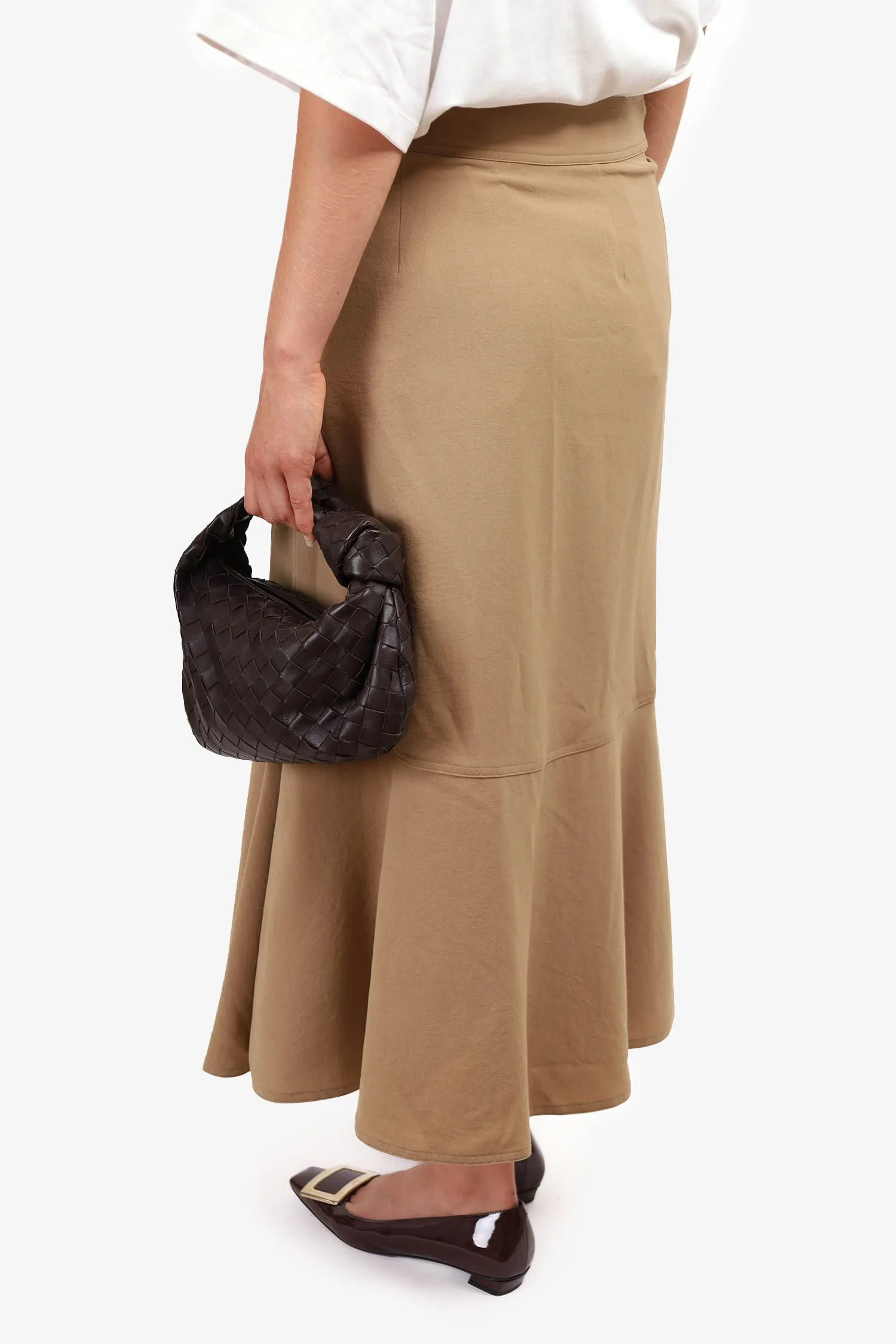 A.L.C. Khaki Ruffle Belted Midi Skirt Size 4