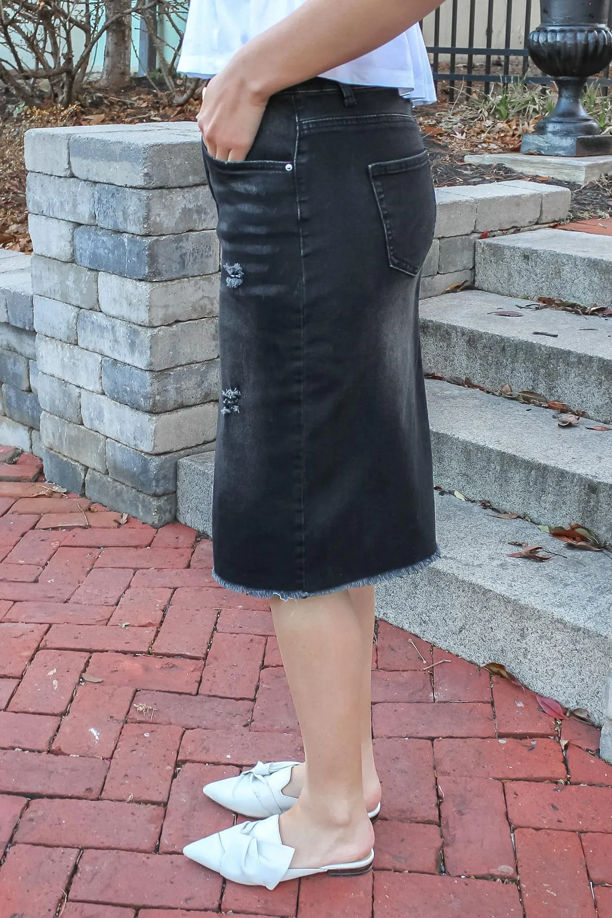 Alyssa Black Wash Distressed Denim Skirt (FINAL SALE)