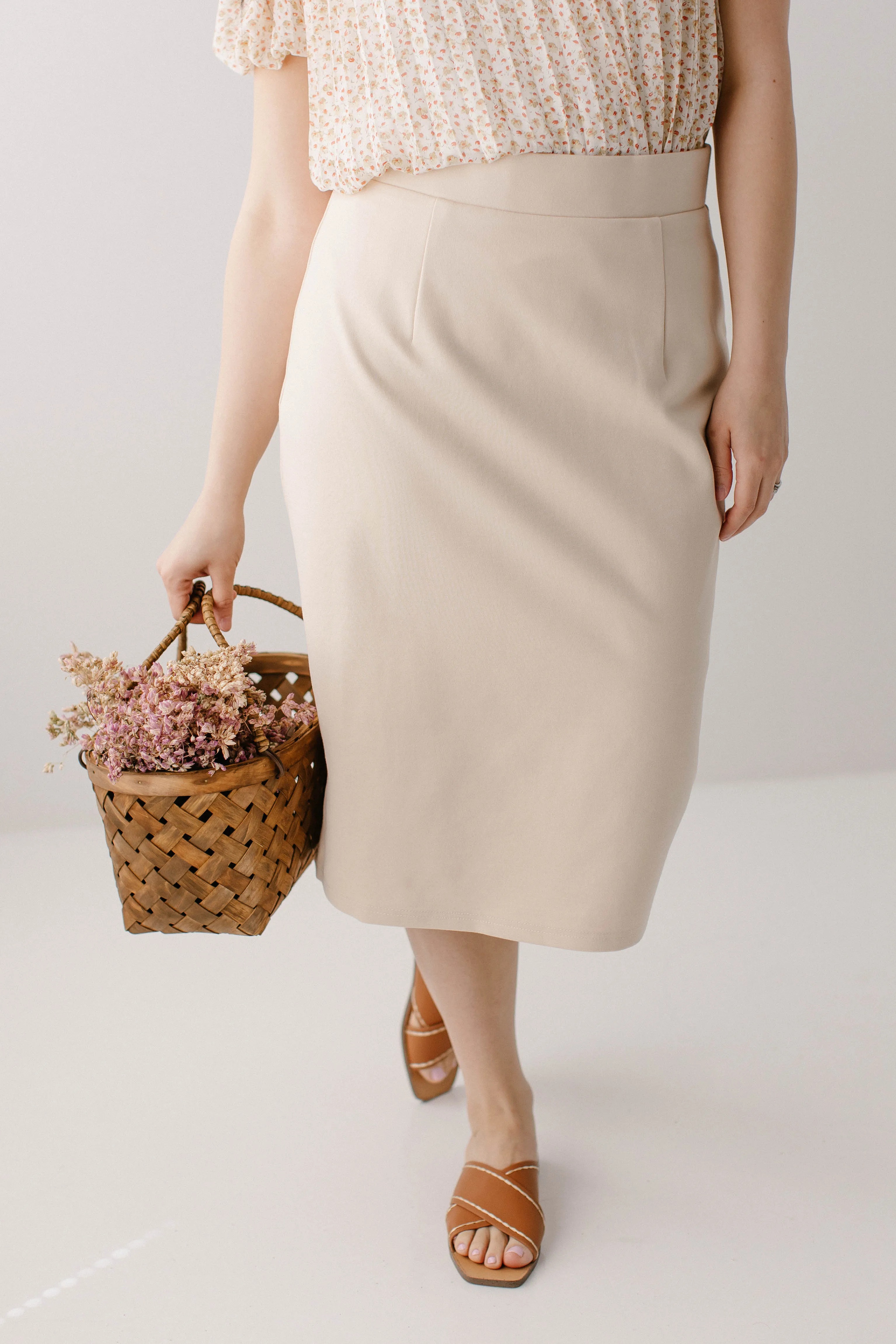 'Anna' Pencil Skirt in Cream FINAL SALE