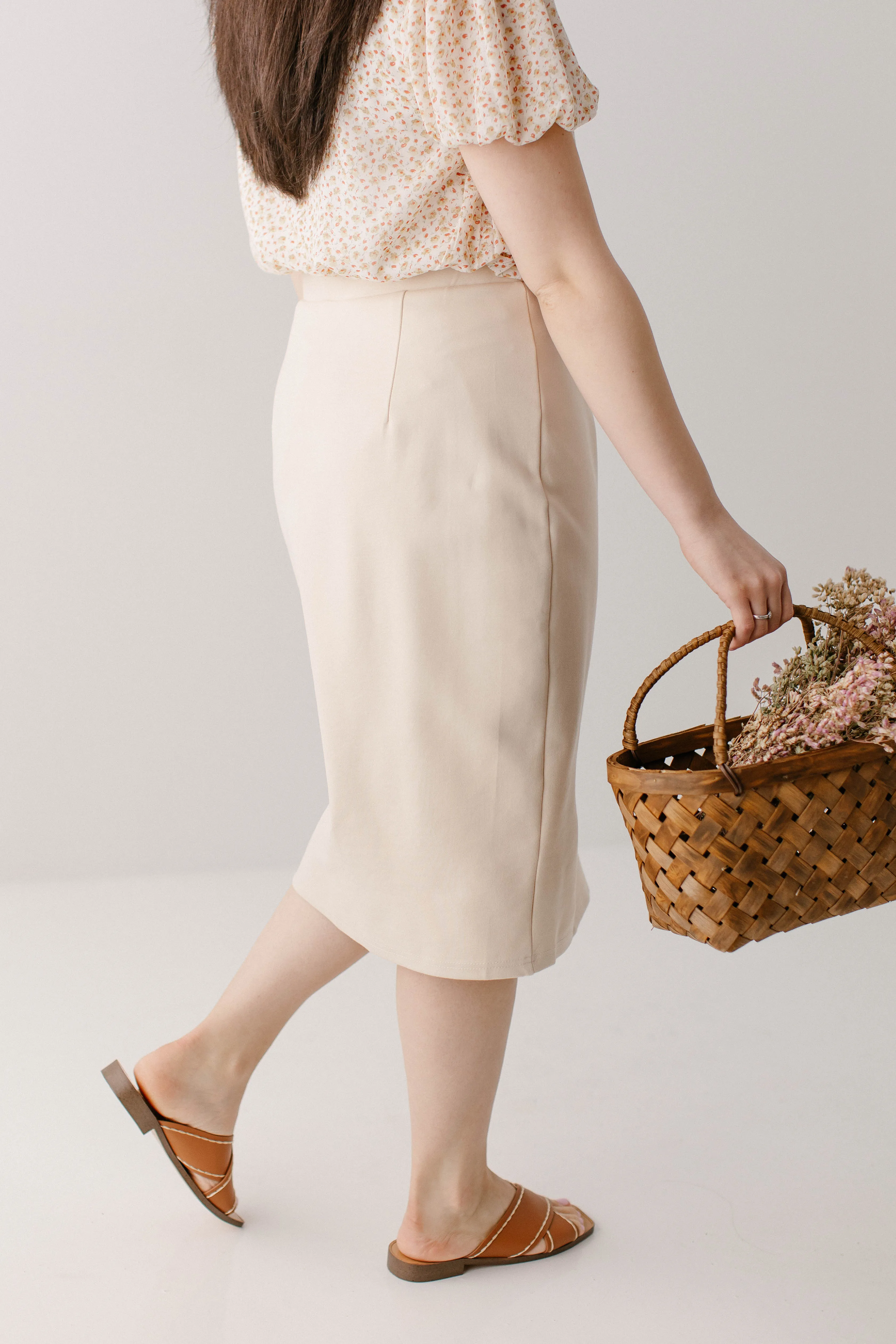 'Anna' Pencil Skirt in Cream FINAL SALE