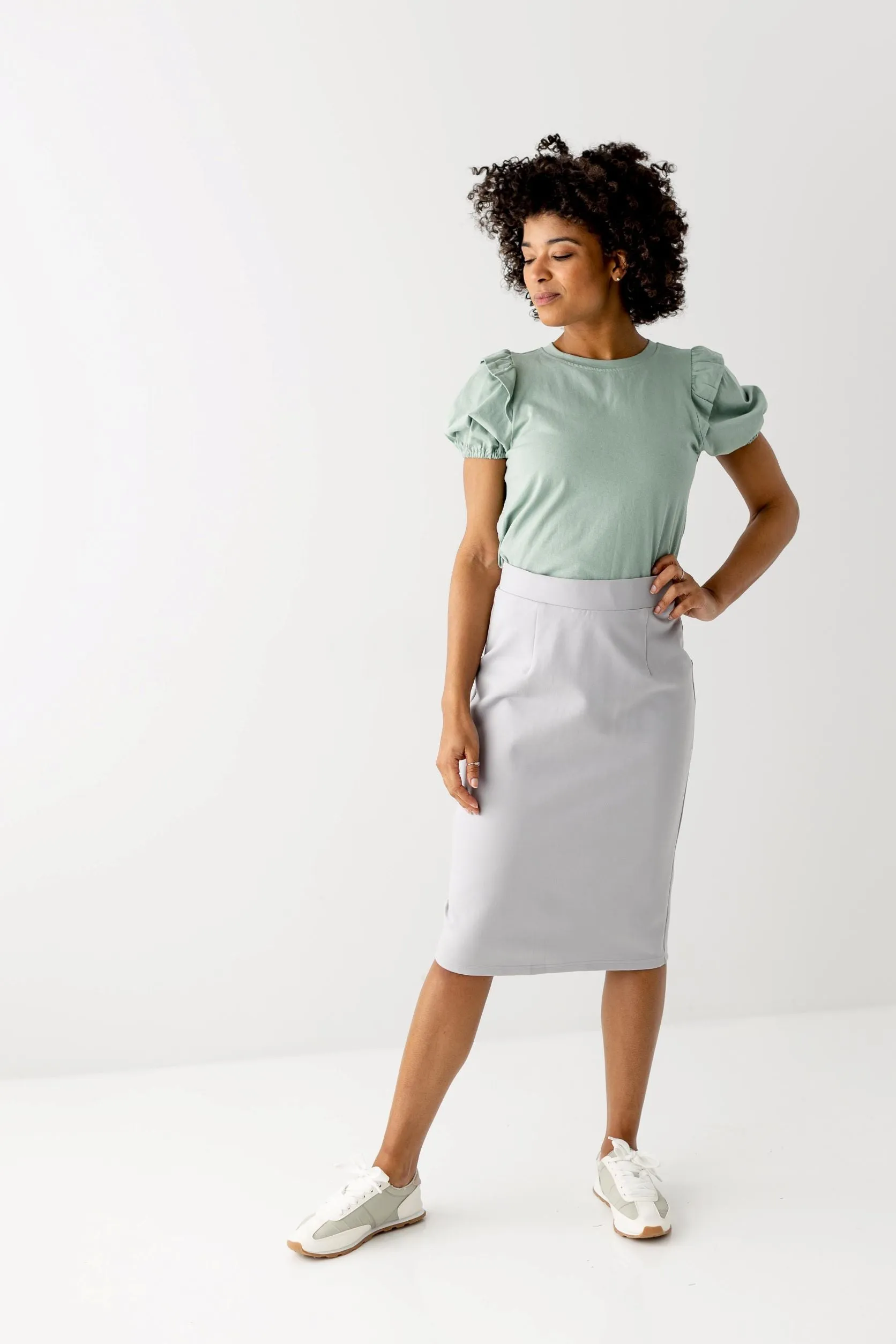 'Anna' Pencil Skirt in Pearl Grey FINAL SALE