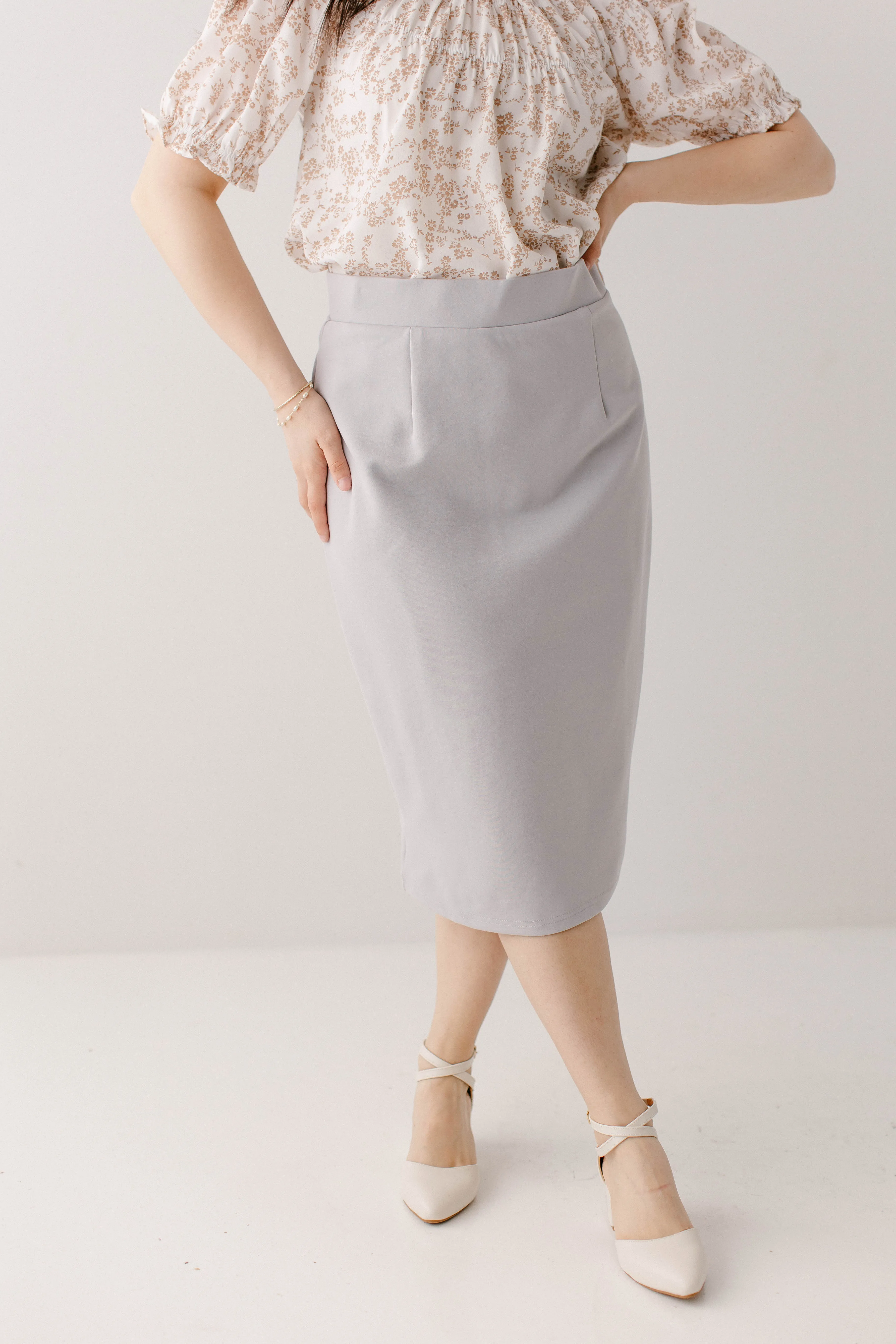 'Anna' Pencil Skirt in Pearl Grey FINAL SALE