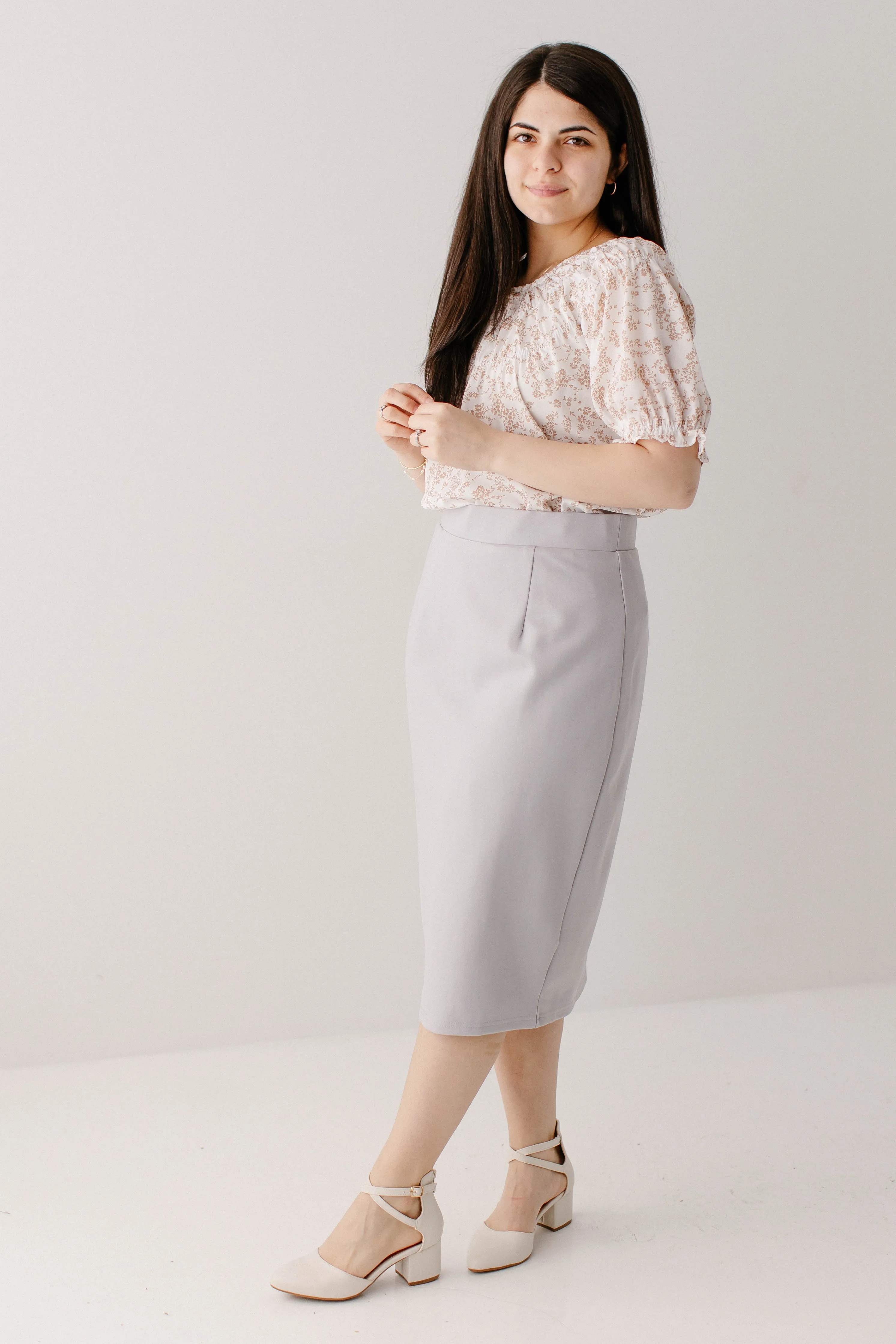 'Anna' Pencil Skirt in Pearl Grey FINAL SALE