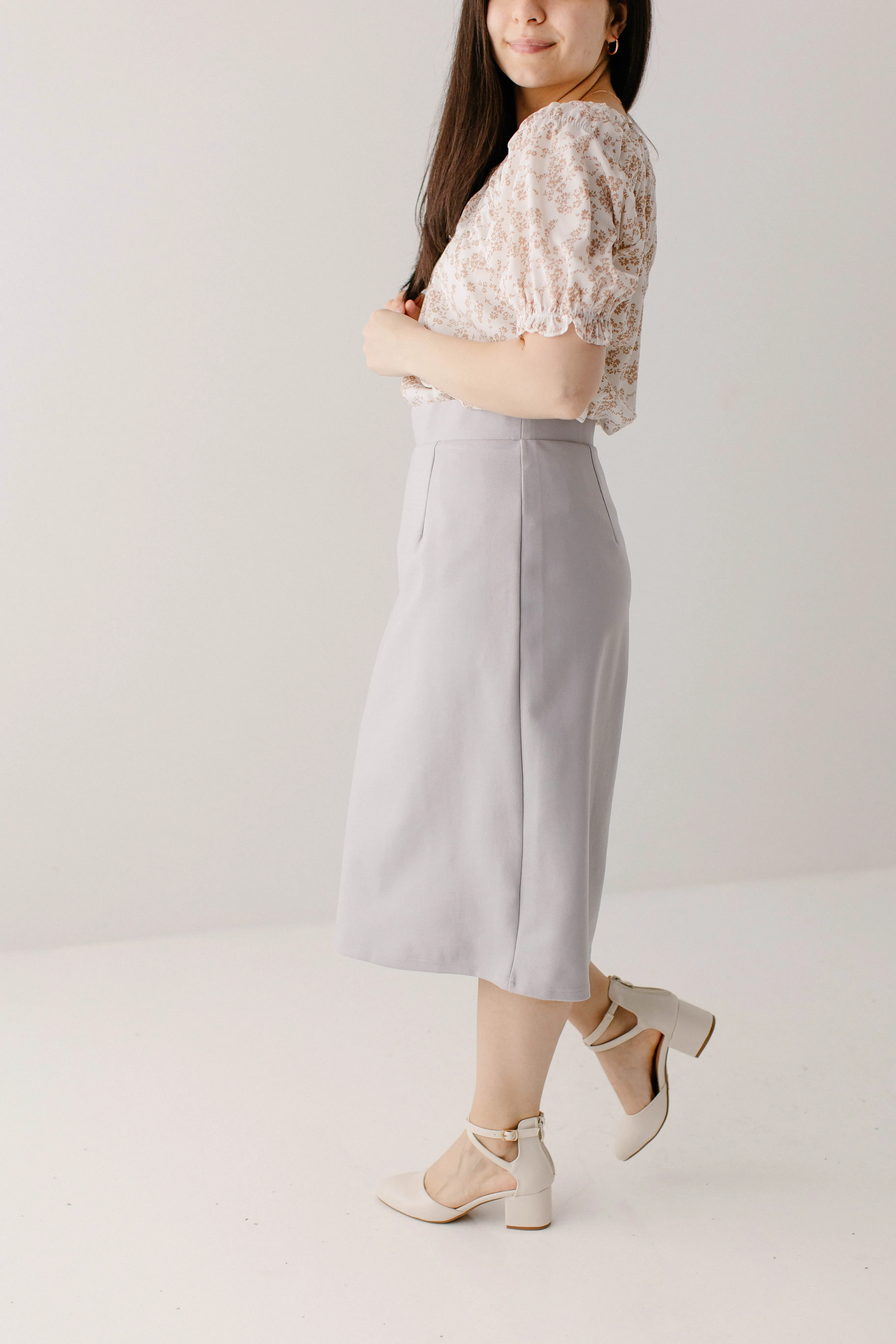 'Anna' Pencil Skirt in Pearl Grey FINAL SALE