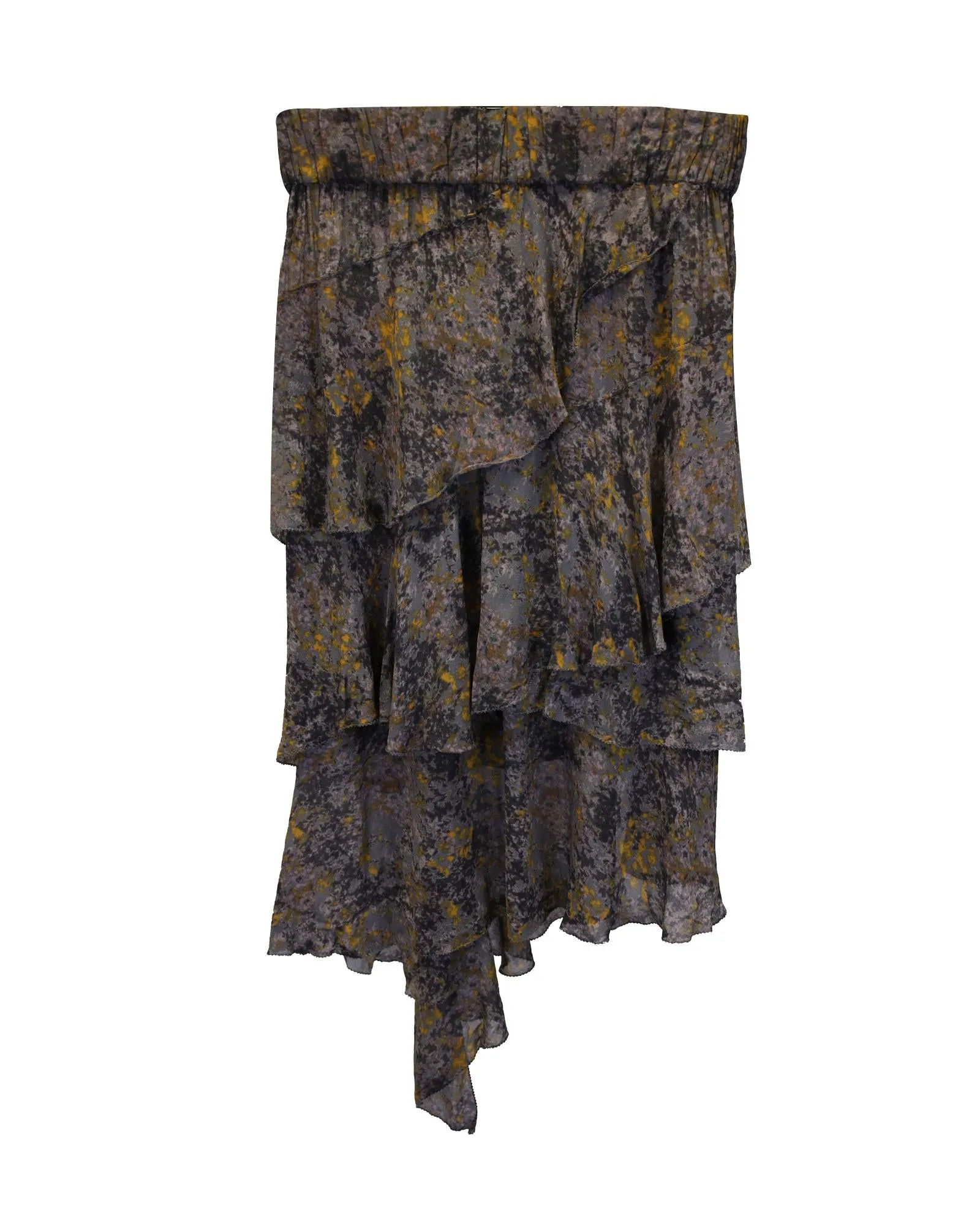 Asymmetrical Tiered Ruffled Midi Skirt in Multicolor Viscose