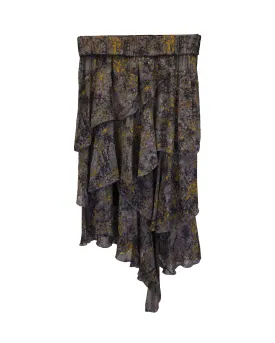 Asymmetrical Tiered Ruffled Midi Skirt in Multicolor Viscose