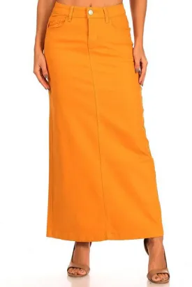 Ava Long Color Denim Skirt (Mustard)- FINAL SALE