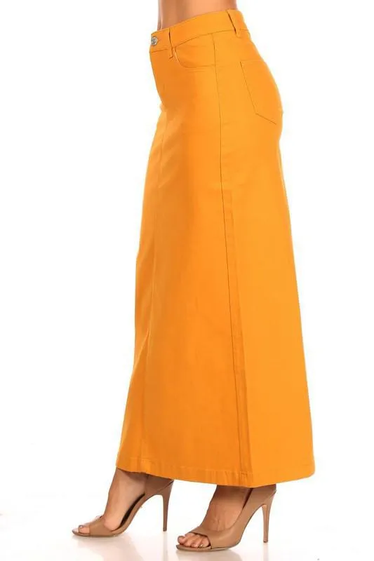 Ava Long Color Denim Skirt (Mustard)- FINAL SALE