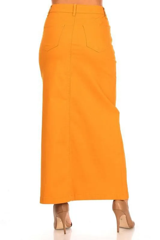 Ava Long Color Denim Skirt (Mustard)- FINAL SALE