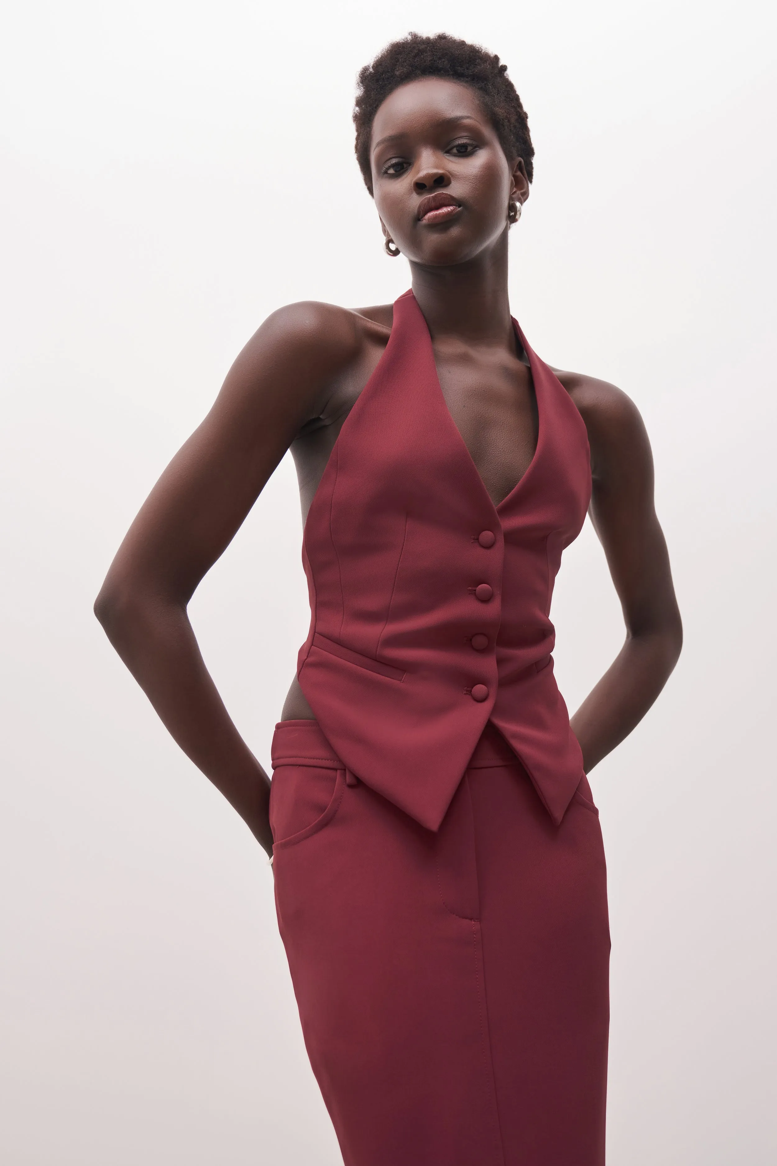 Backless Halter Waistcoat - Burgundy