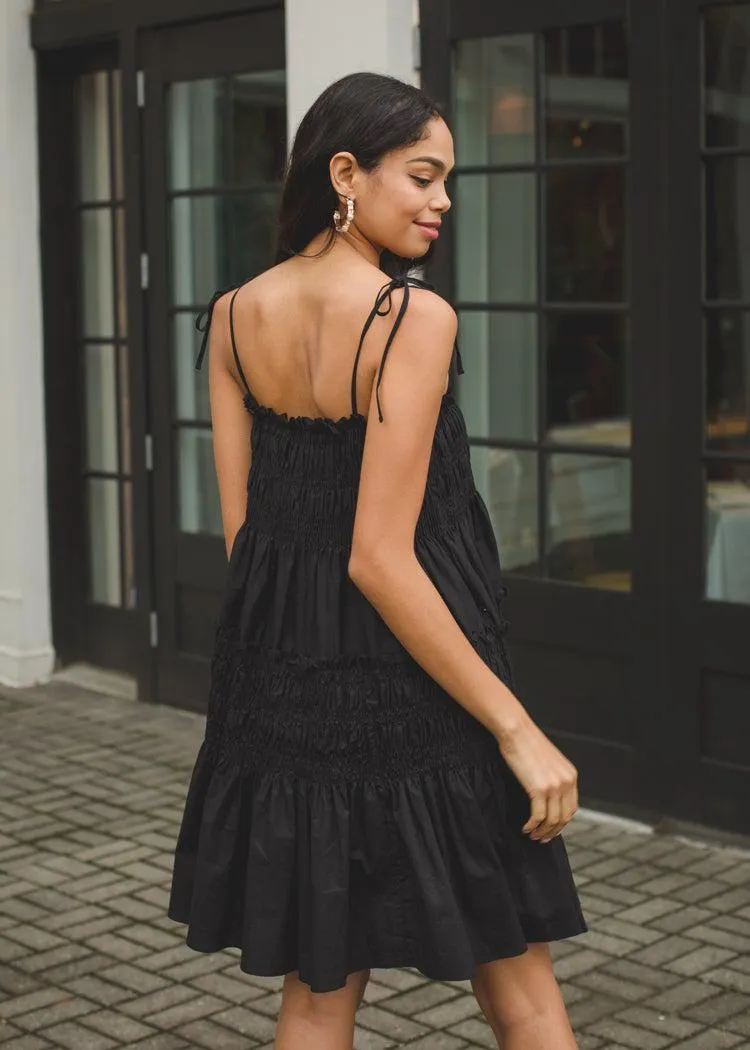 Bayamon Smocked Tie Shoulder Mini Dress-Black-***FINAL SALE***