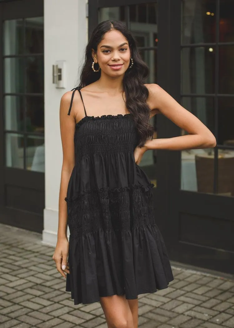 Bayamon Smocked Tie Shoulder Mini Dress-Black-***FINAL SALE***