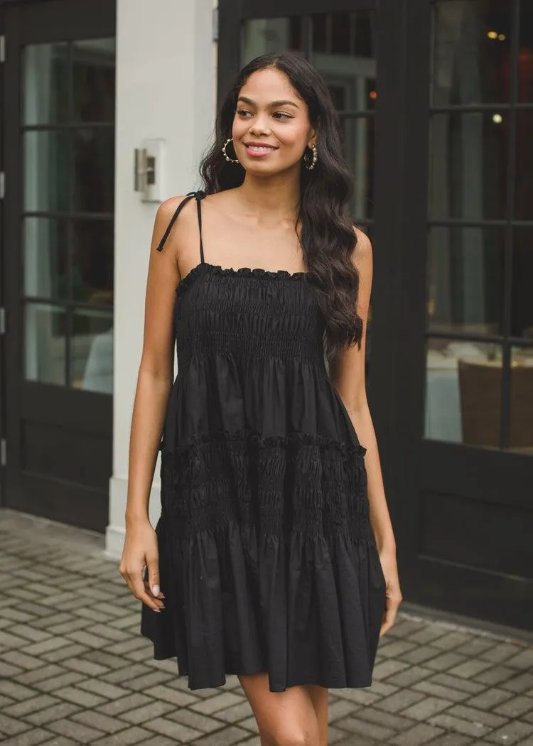 Bayamon Smocked Tie Shoulder Mini Dress-Black-***FINAL SALE***