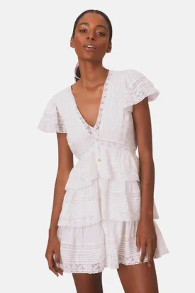 Binselle Flutter Sleeve Mini Dress True White