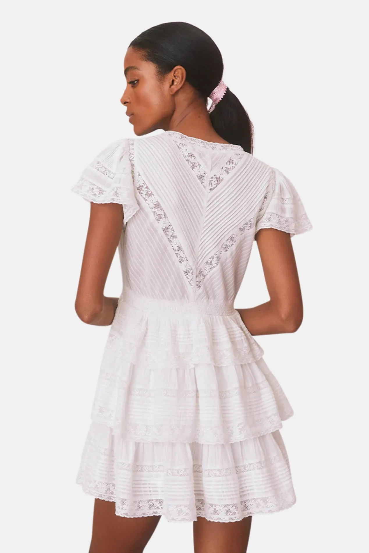 Binselle Flutter Sleeve Mini Dress True White