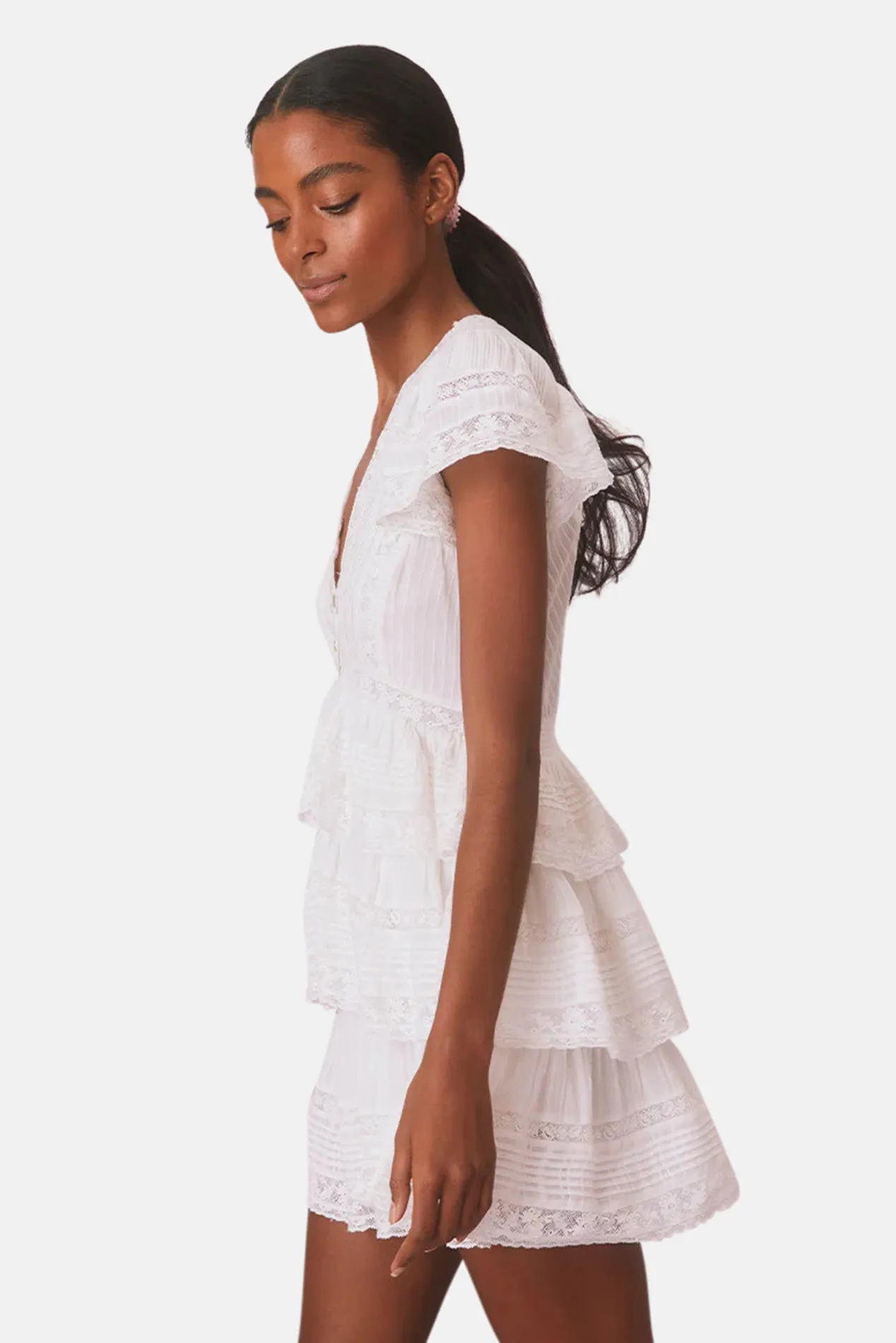 Binselle Flutter Sleeve Mini Dress True White