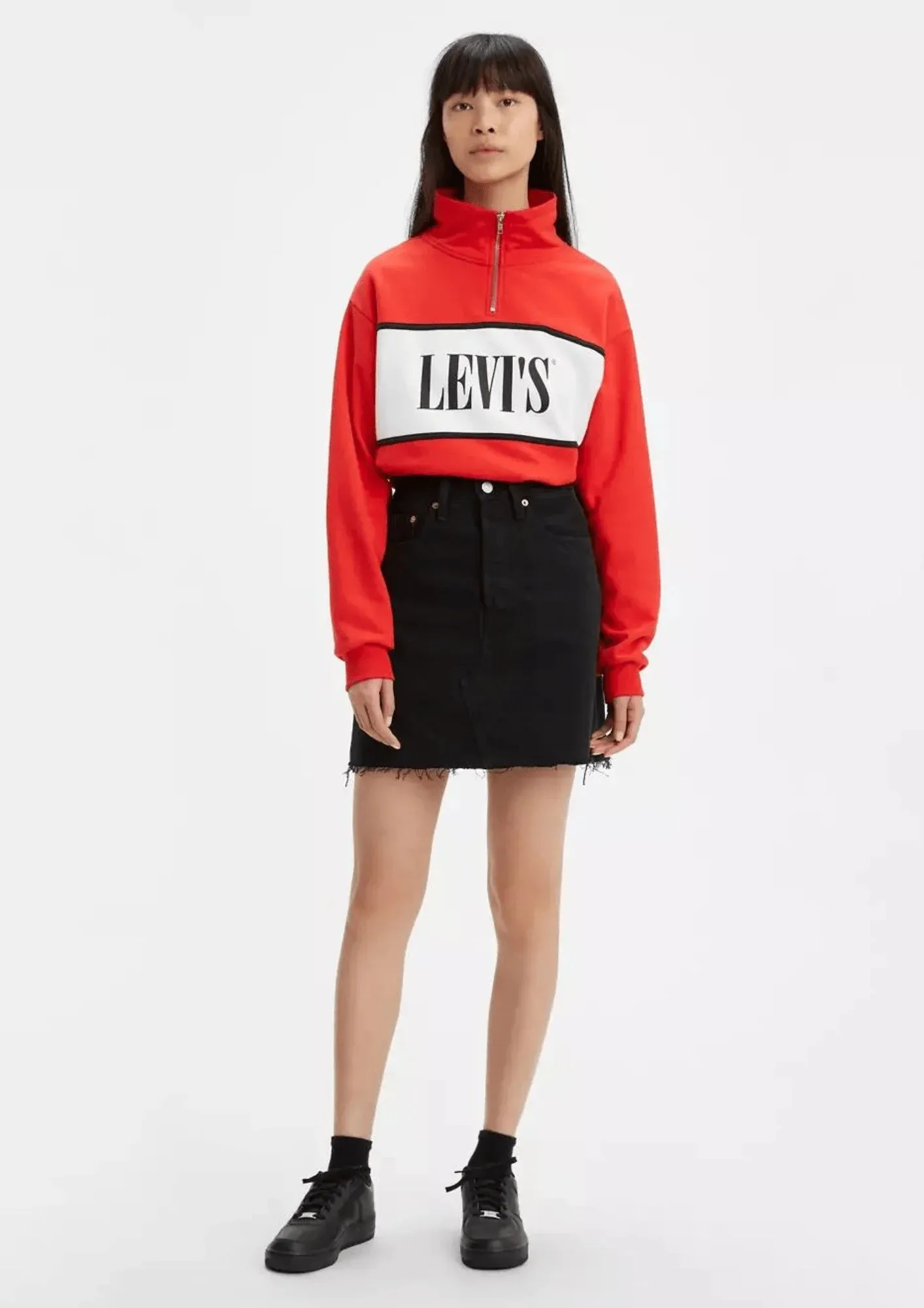 BLACK HIGH RISE DENIM SKIRT