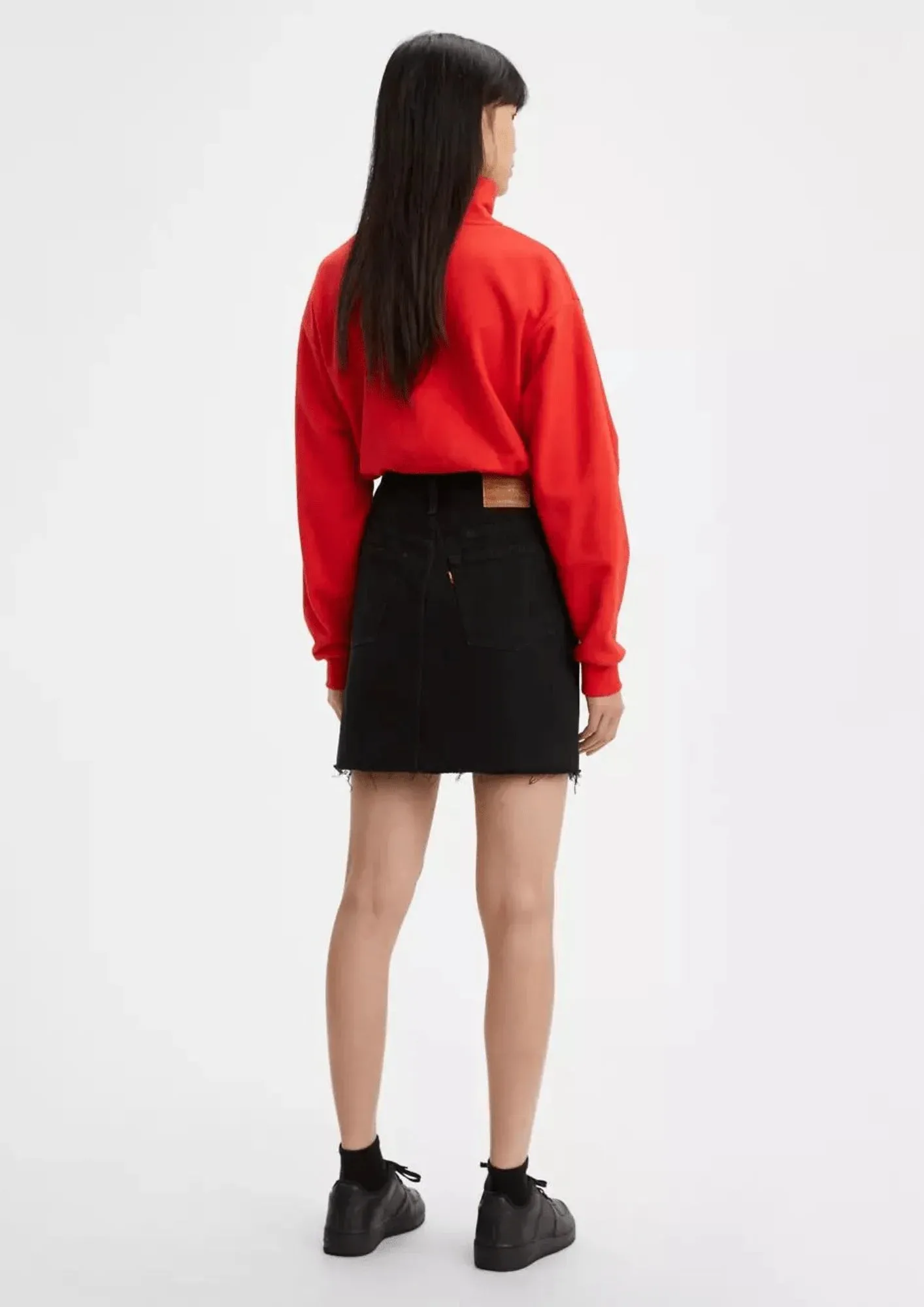 BLACK HIGH RISE DENIM SKIRT