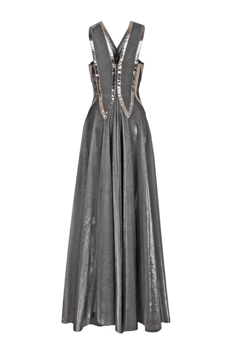 BLACK LUREX-TULLE GODET GOWN