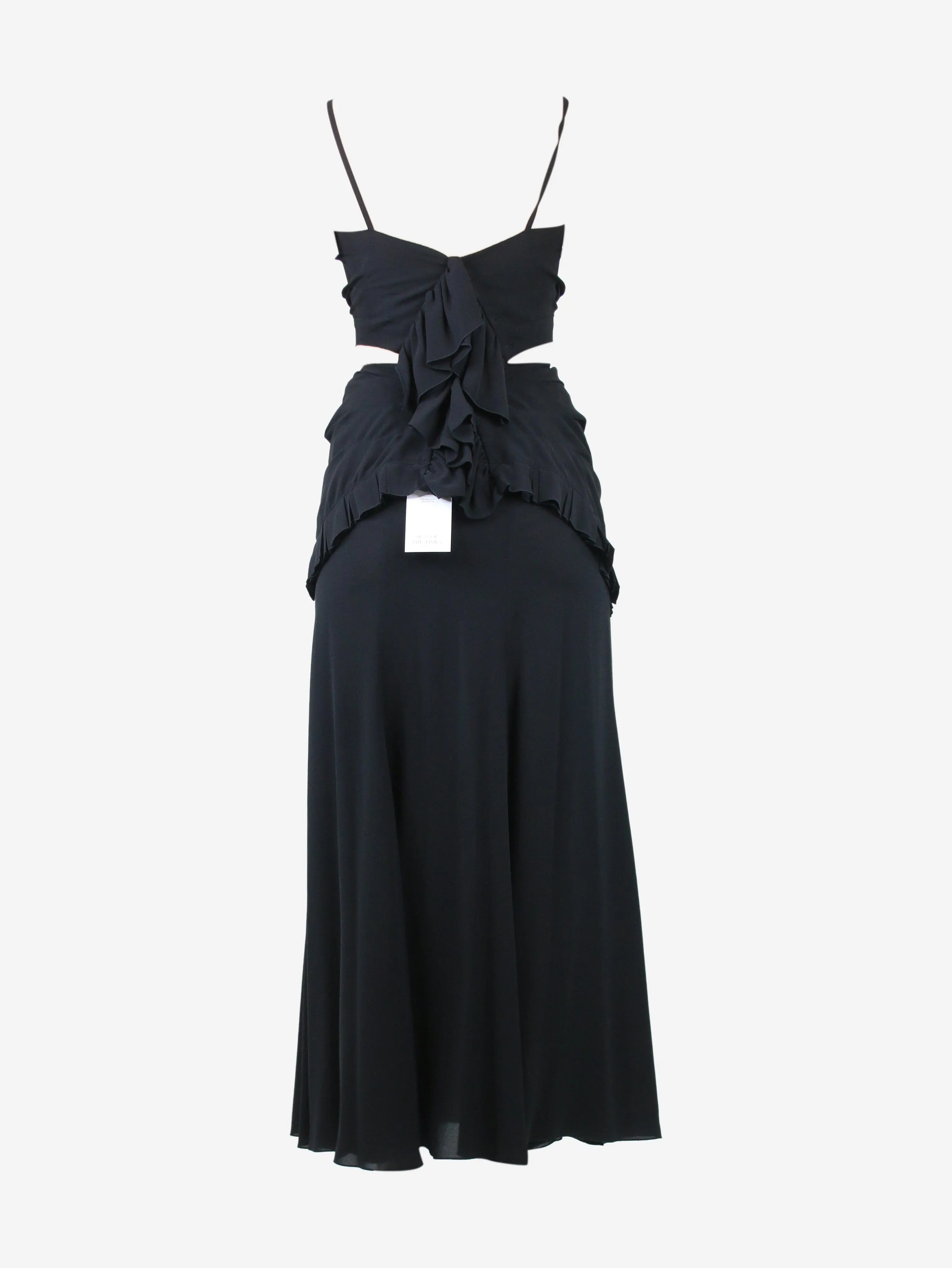 Black three-piece ruffled top, waist and maxi skirt set - size UK 10