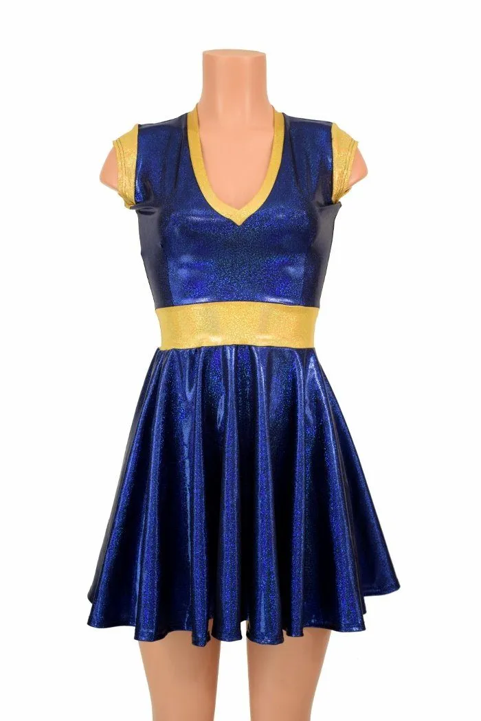 Blue & Gold Skater Dress