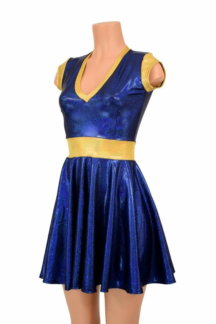 Blue & Gold Skater Dress