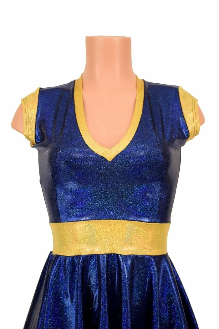 Blue & Gold Skater Dress