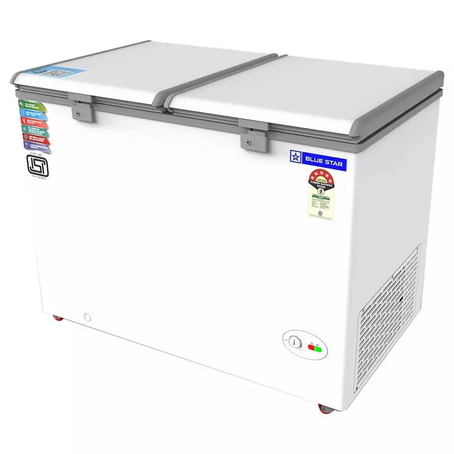 Blue Star CF5-330NEYW 300 L Double Door Standard Deep Freezer  (White, Grey Model, 5 Star)