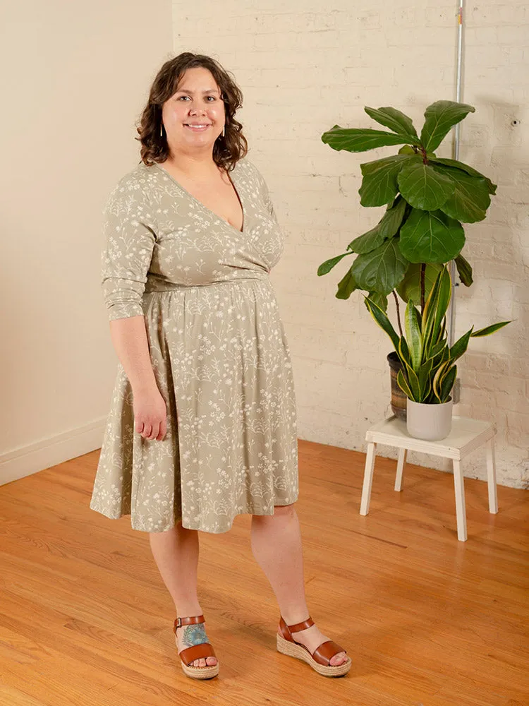 Callie 3/4 Sleeve Plus Size Wrap Dress - Field Taupe