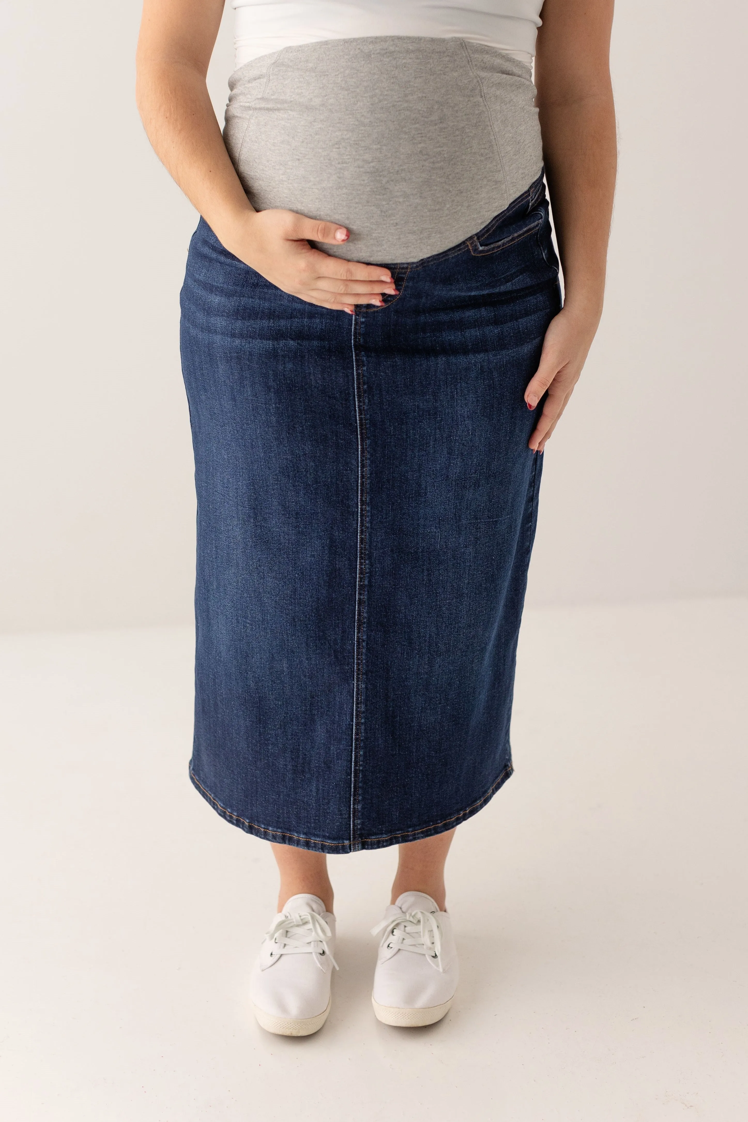 'Carla' Maternity Long Denim Skirt