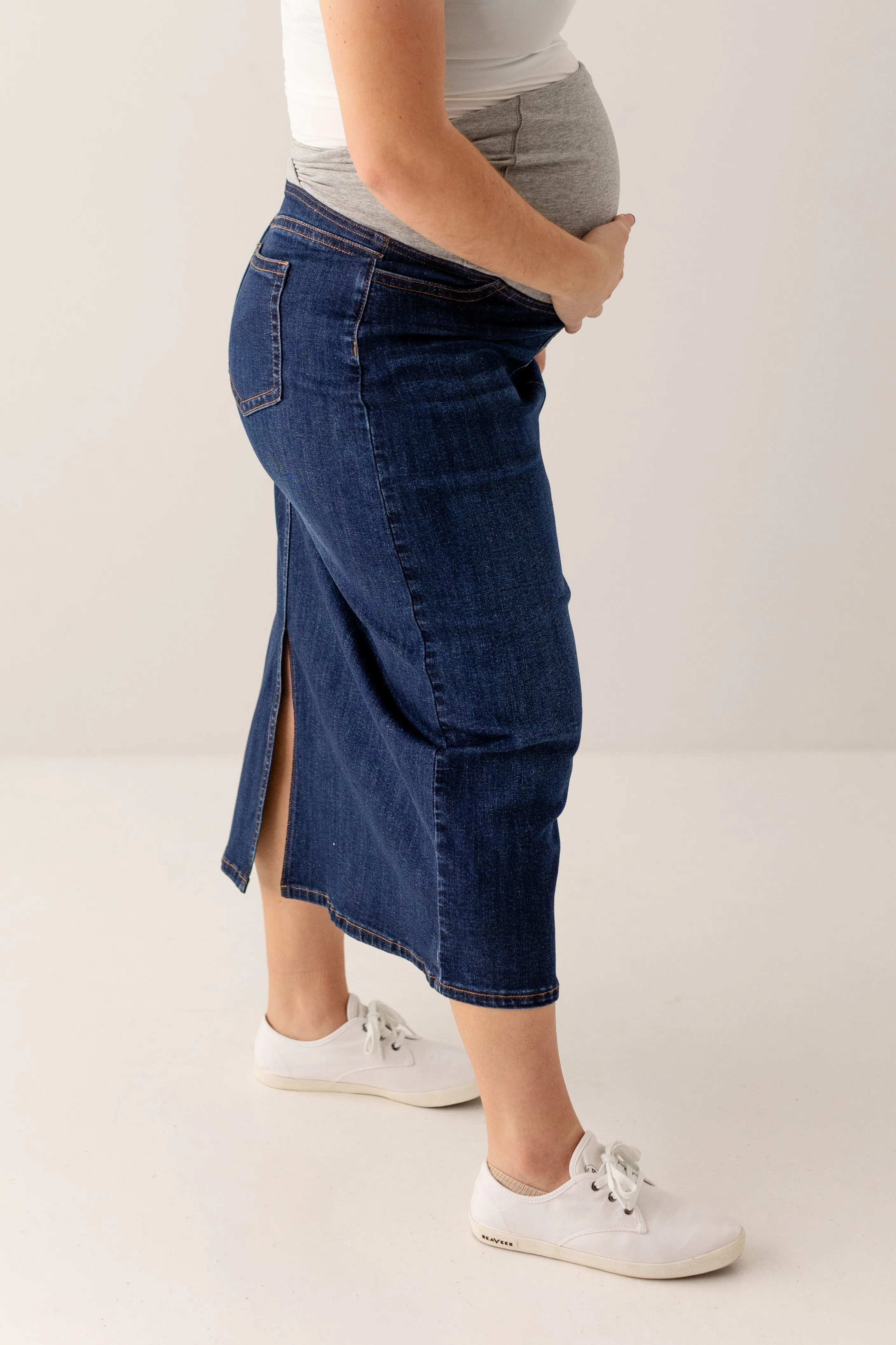 'Carla' Maternity Long Denim Skirt