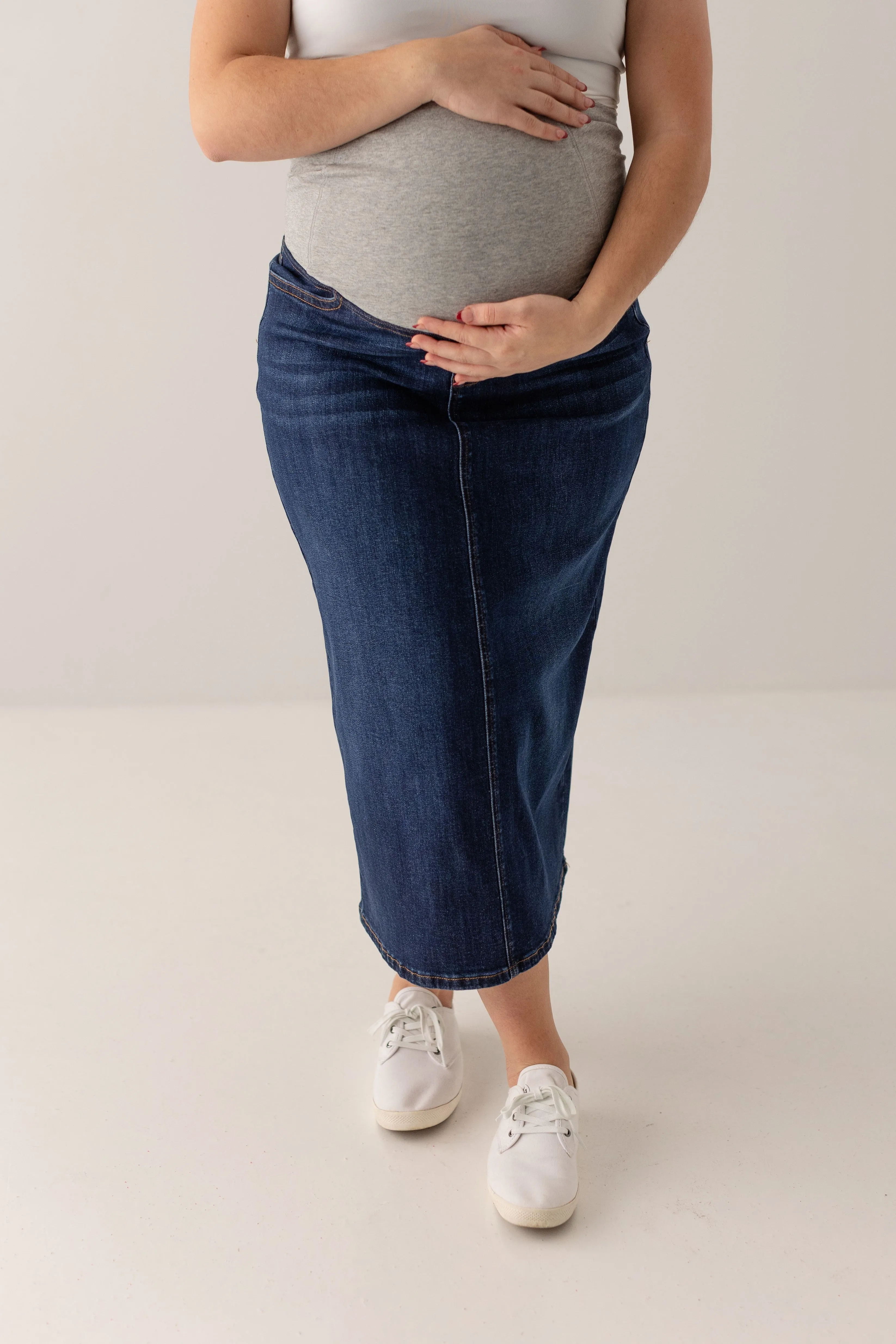 'Carla' Maternity Long Denim Skirt