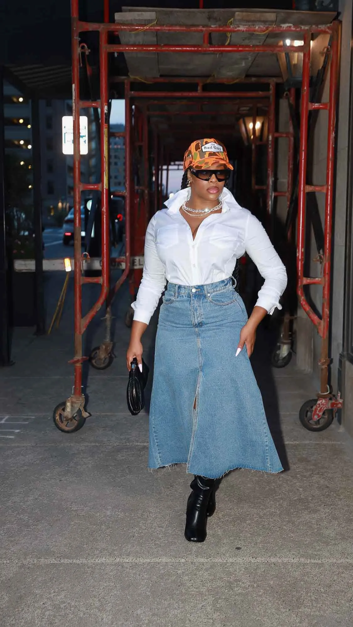 Carried Away Flared Denim Maxi Skirt - Light Wash