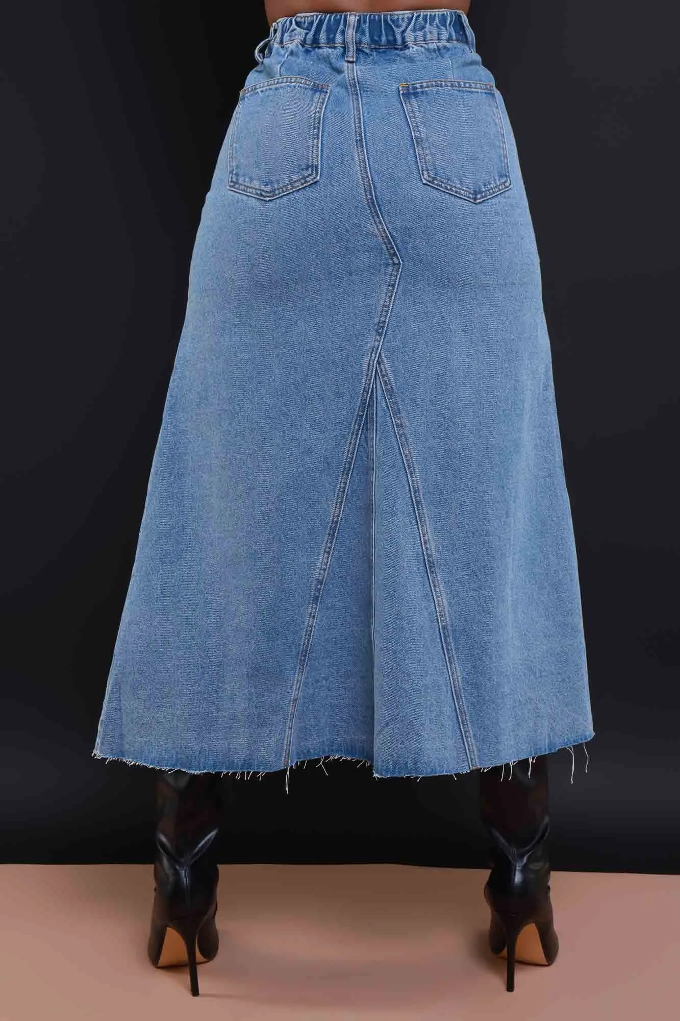 Carried Away Flared Denim Maxi Skirt - Light Wash