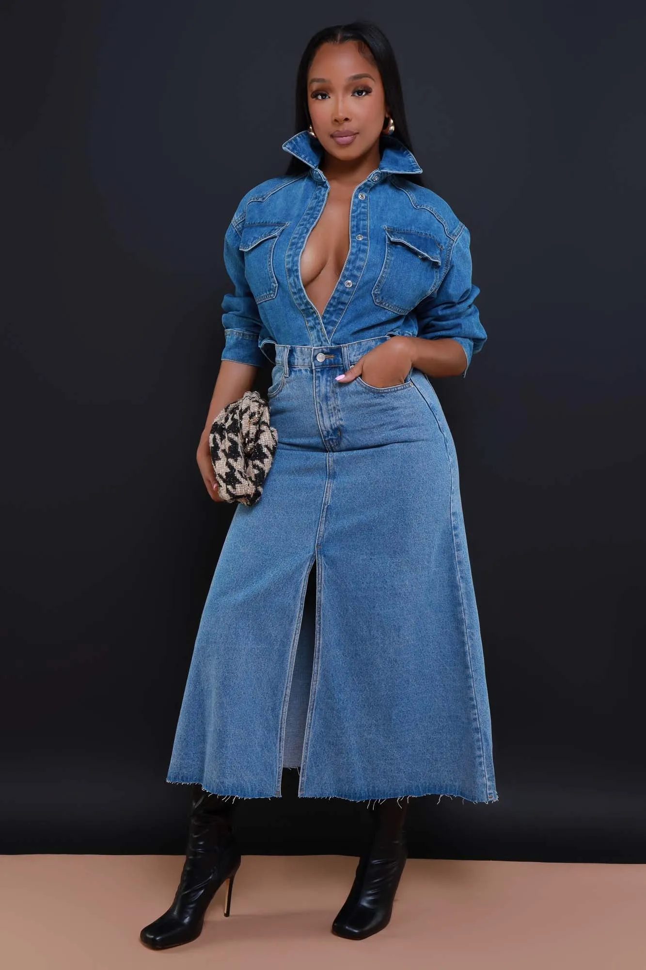 Carried Away Flared Denim Maxi Skirt - Light Wash