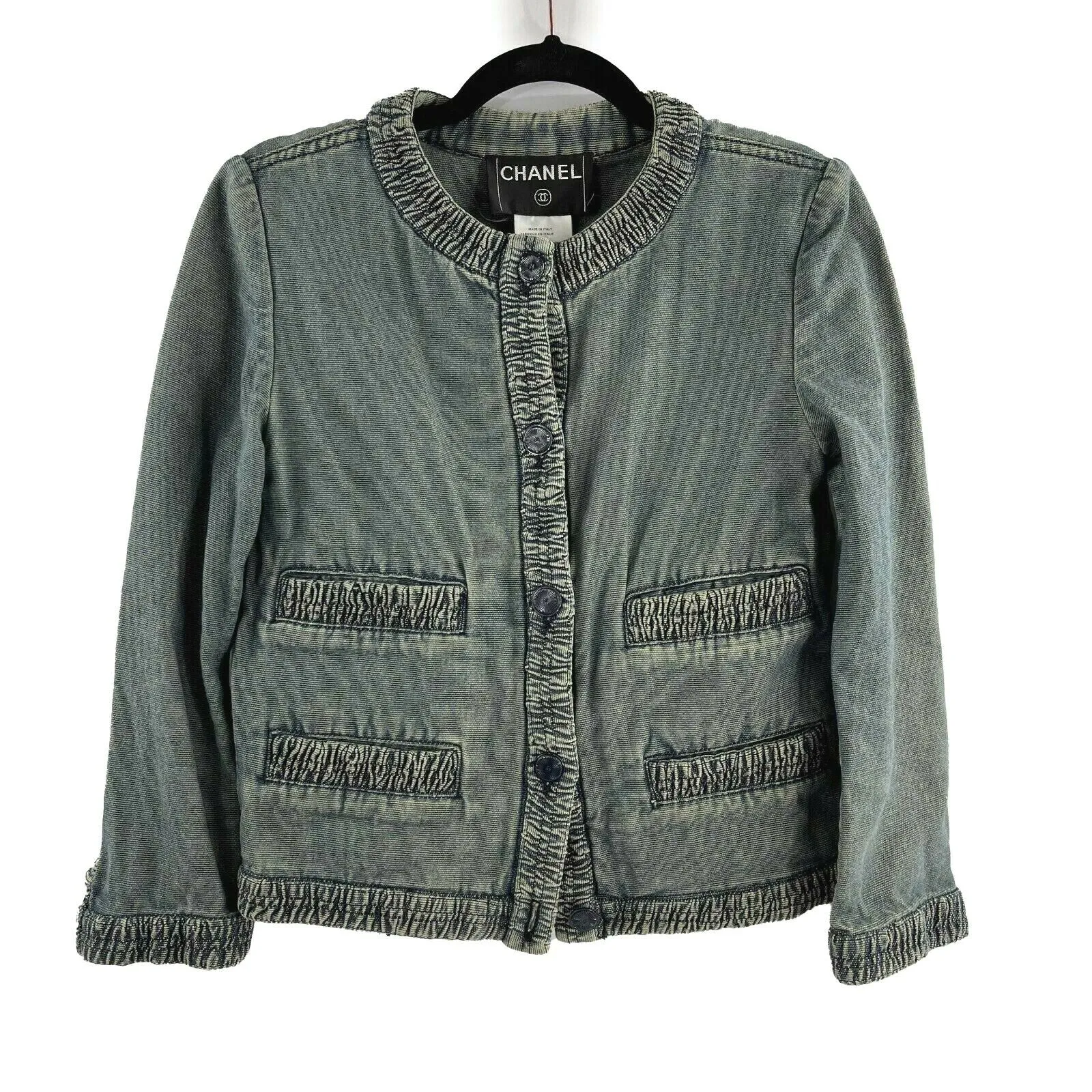 Chanel - Vintage 01P Washed Denim Jacket & Skirt Set - CC Buttons - Size 36 US 4