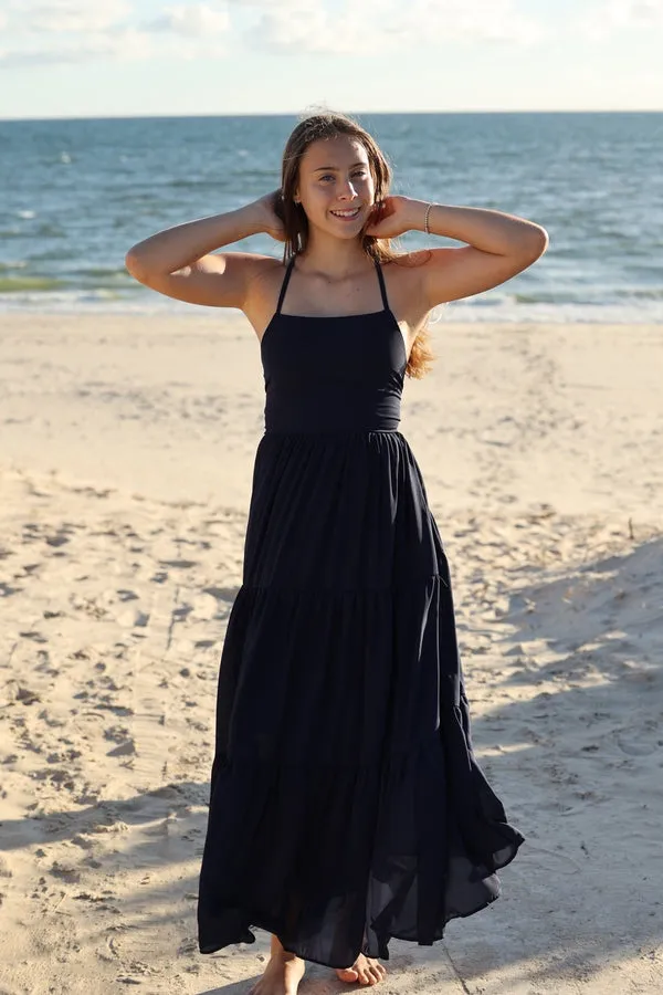 Clara Chiffon Girls Maxi Dress Indigo Blue
