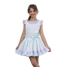 CLEARANCE SALE Abuela Tata - Girls White, Mint & Lilac Skirt & Blouse Set