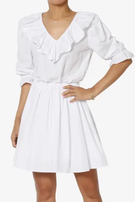 Corenne Ruffle Collar Puff Sleeve Dress in White