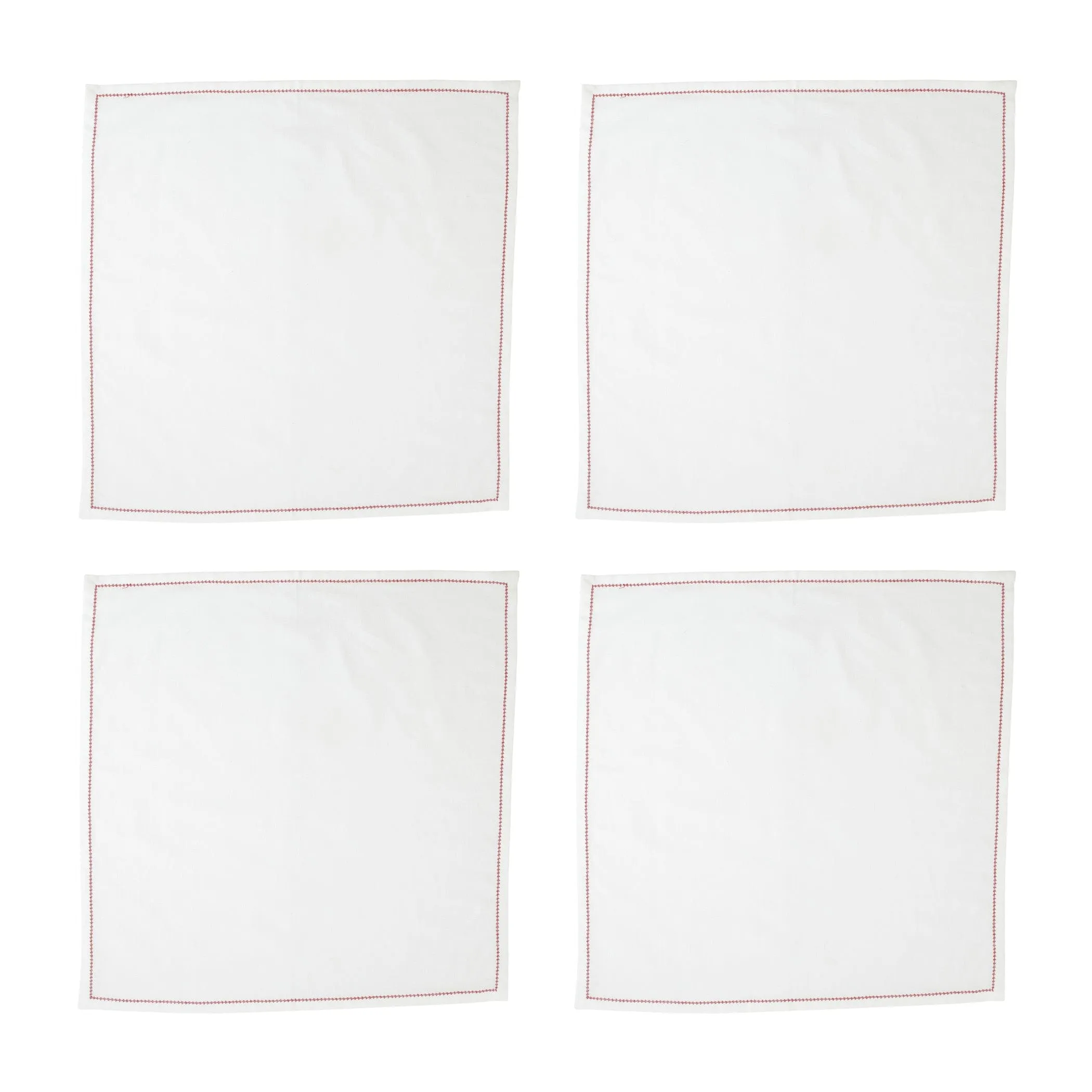 Cotone Linens Ivory Napkins with Red Stitching - Set of 4